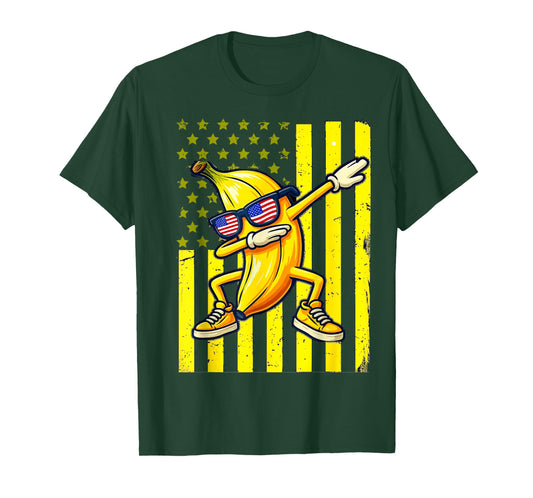 Graphic Banana Retro American Flag USA Dabbing Banana Lover T-Shirt