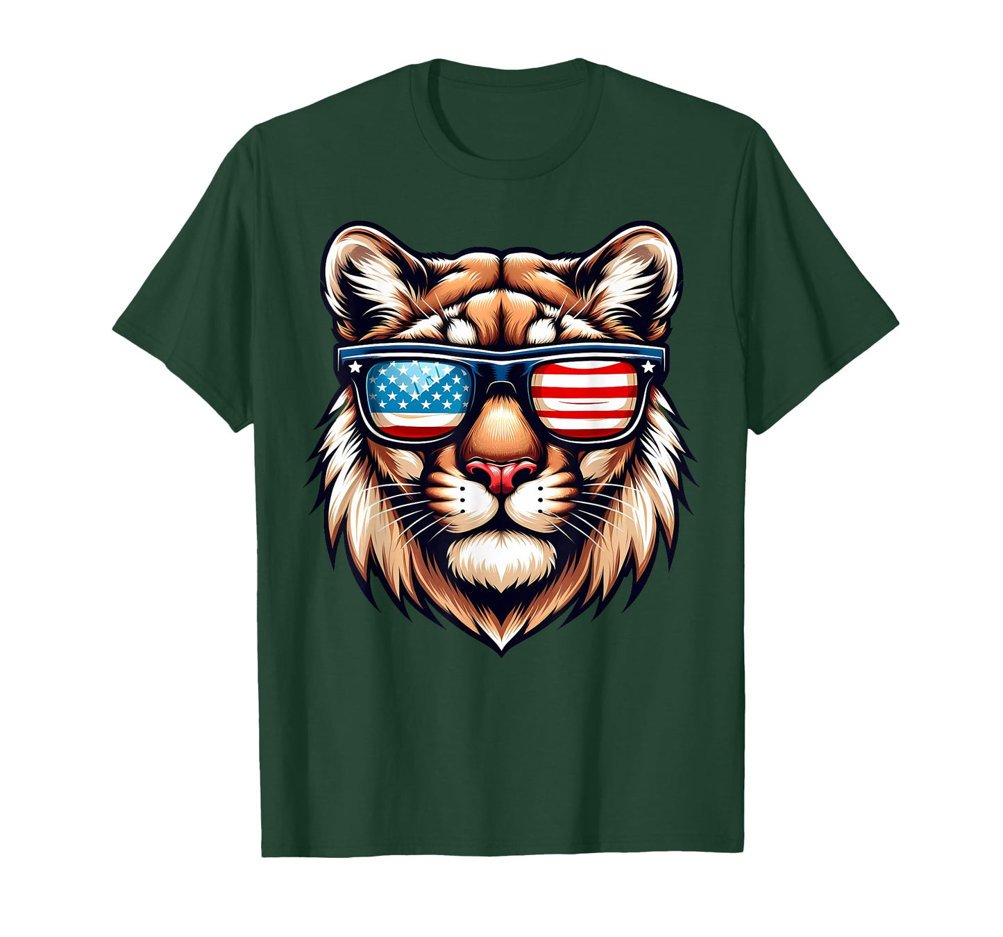 Patriotic USA Mountain Lion American Flag Sunglasses Funny T-Shirt