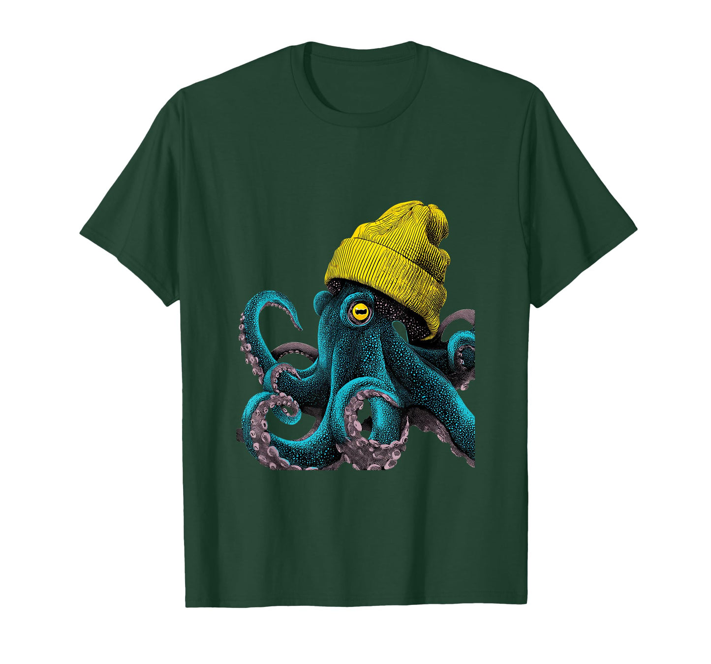 Octopus Wearing Beanie Comic pop Art Style Graphic T-Shirt
