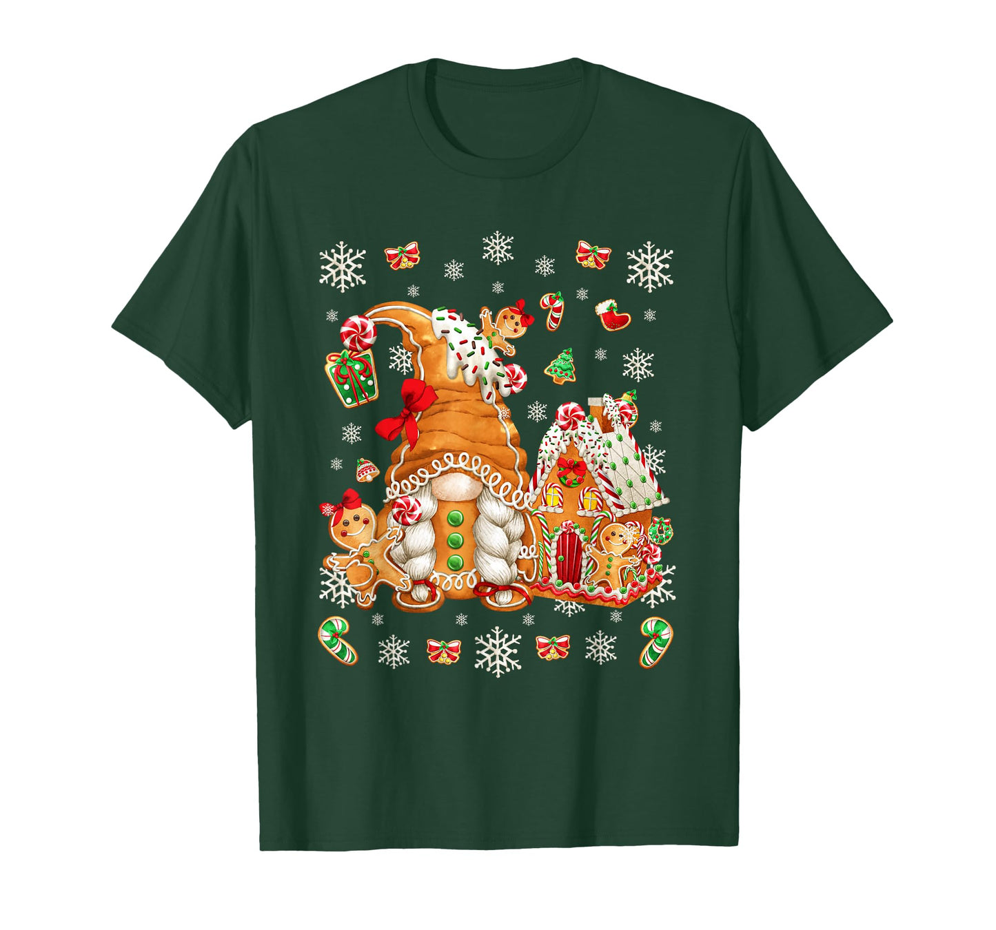 Cute Gingerbread House Decor for Women with Christmas Gnome T-Shirt