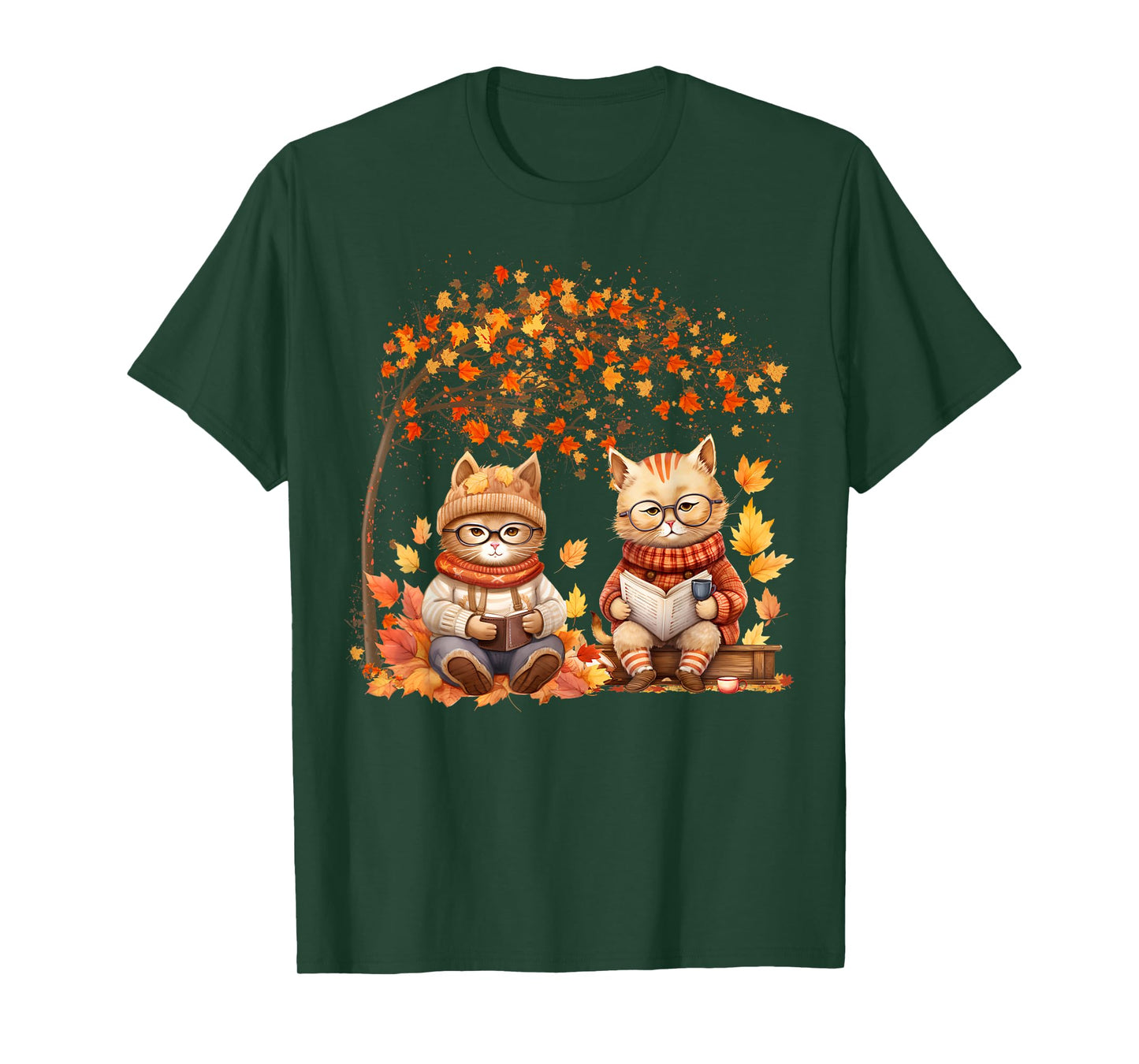 Cat Leaf Fall Hello Autumn Cat Kitten Lover Thanksgiving Men Women Kids T-Shirt