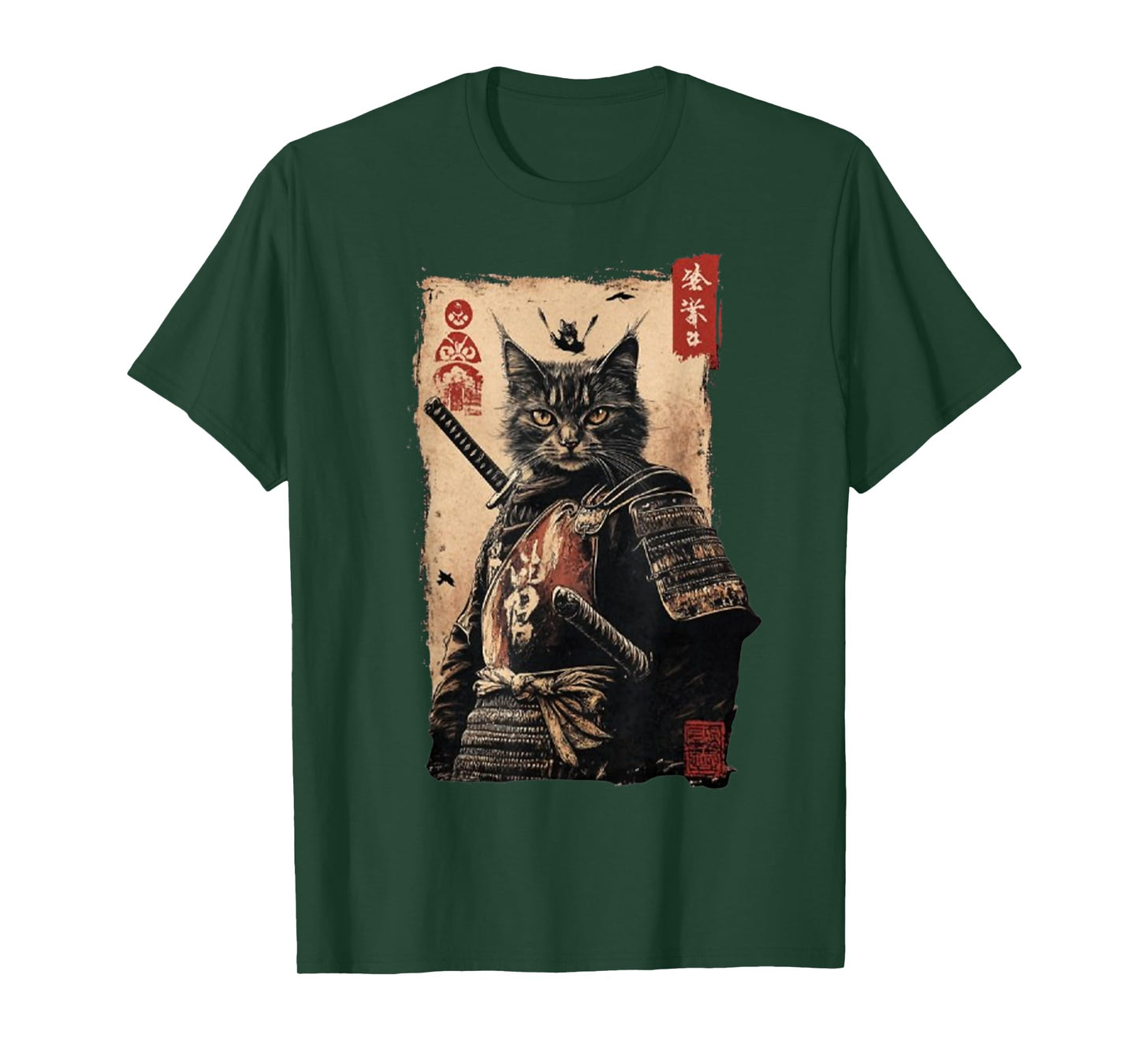 Vintage Japanese Art anime graphic samurai cat warrior T-Shirt for Men Women Kids