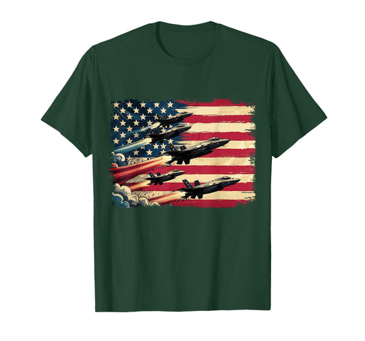 Vintage American Flag USA Fighter Jets 4th of July Patriotic T-Shirt