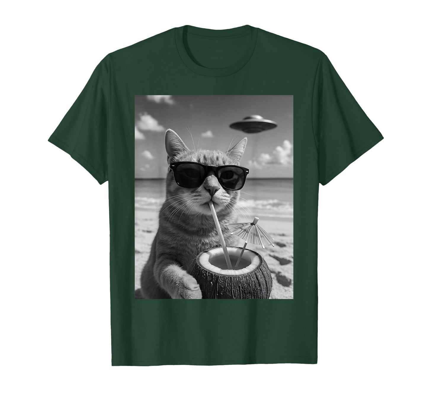 Cat Beach Selfie Ufo T-Shirt