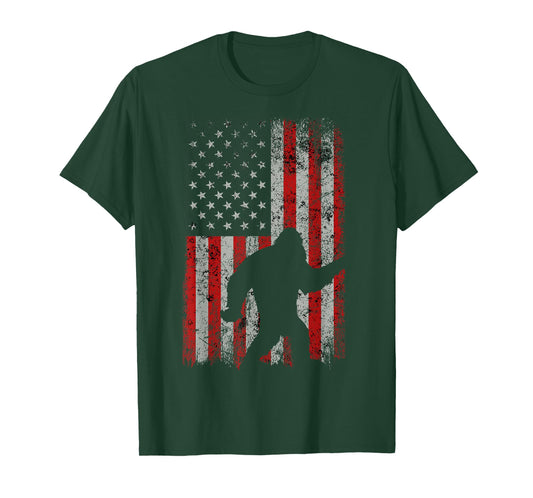 Patriotic American Flag Sasquatch Lover Gift Bigfoot Vintage T-Shirt