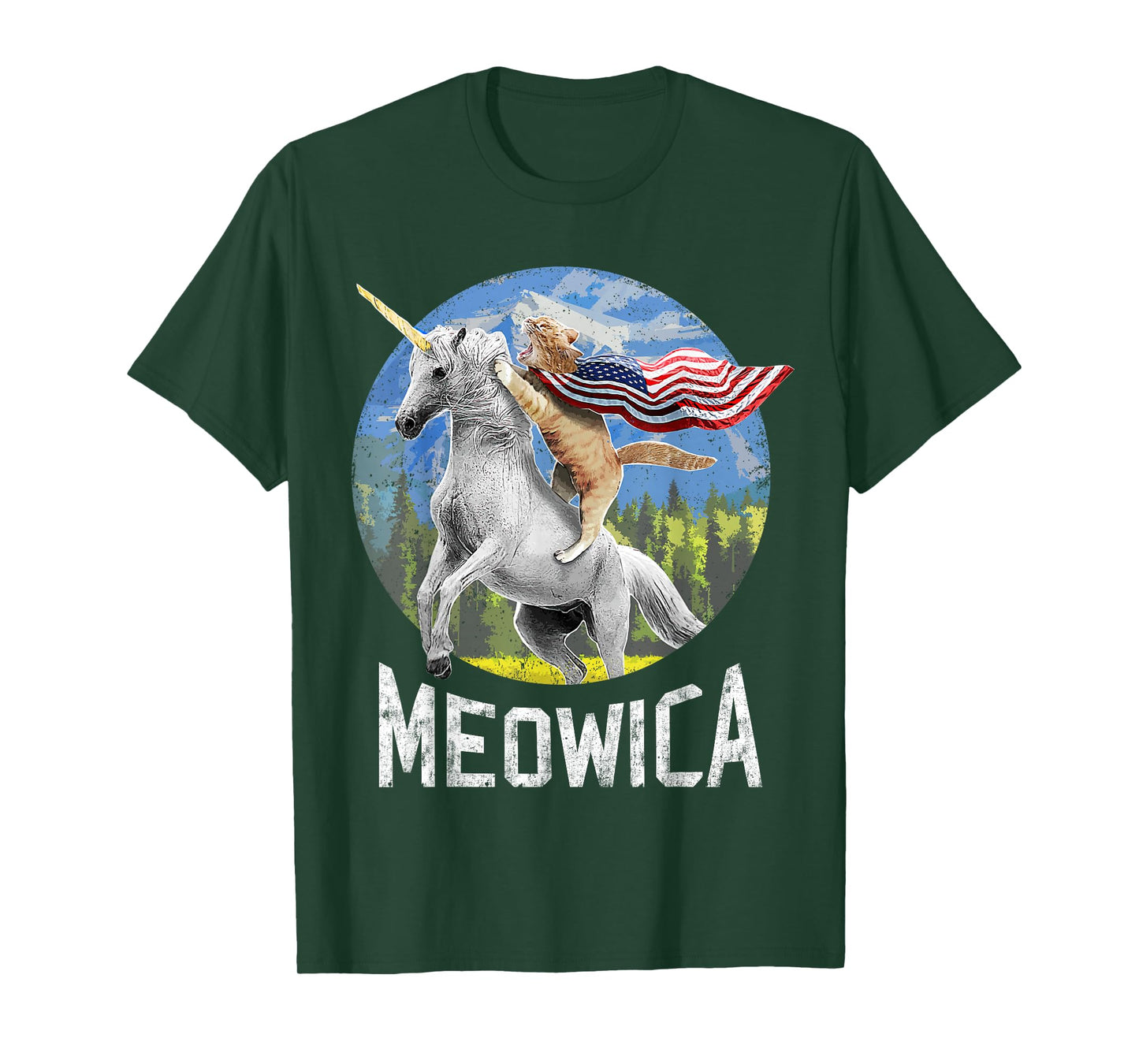 Meowica Unicorn Cat American Flag Patriotic 4th of July Kids T-Shirt