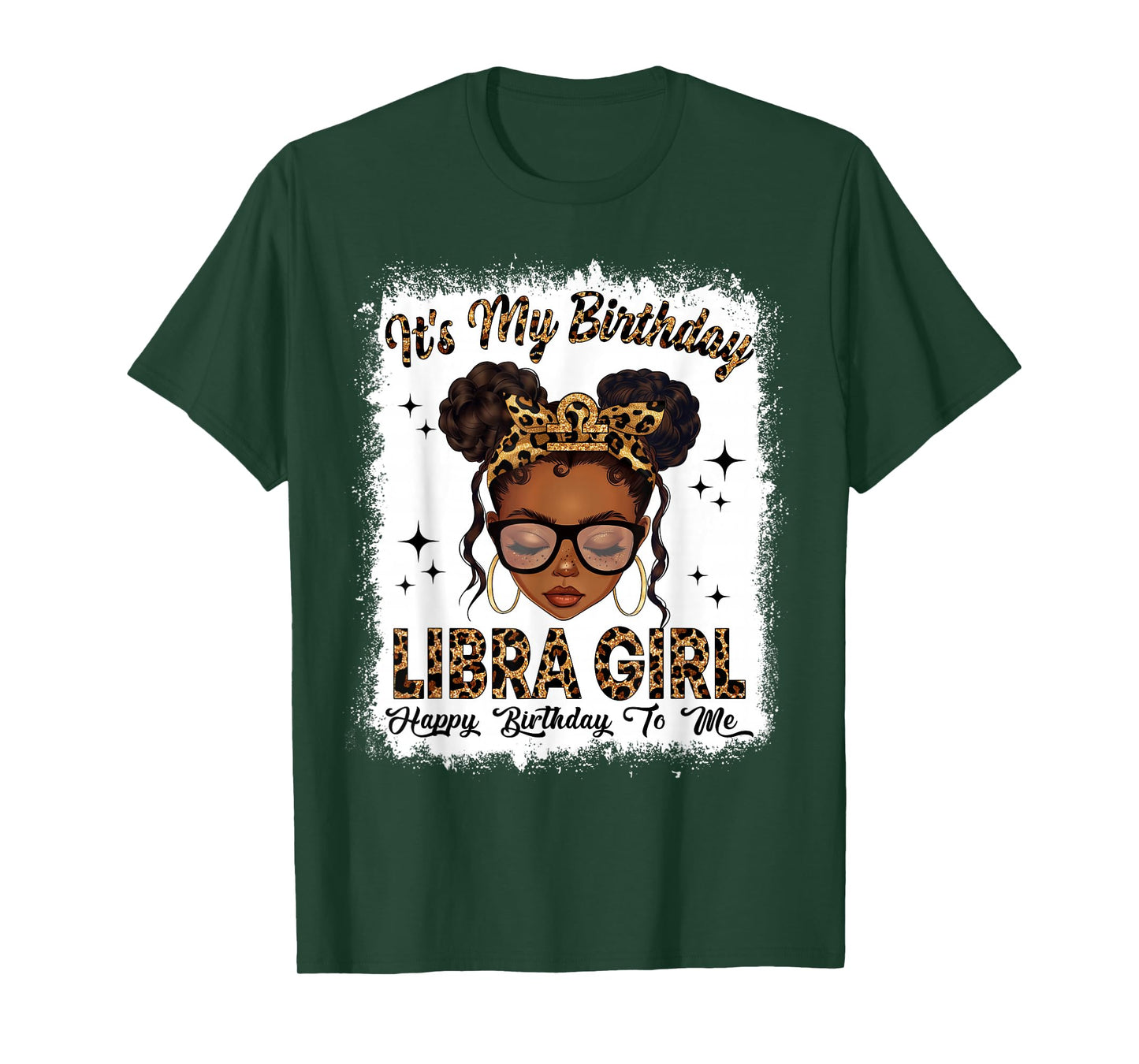 Libra Girl Leopard Messy Bun Black Girl Zodiac Sign T-Shirt
