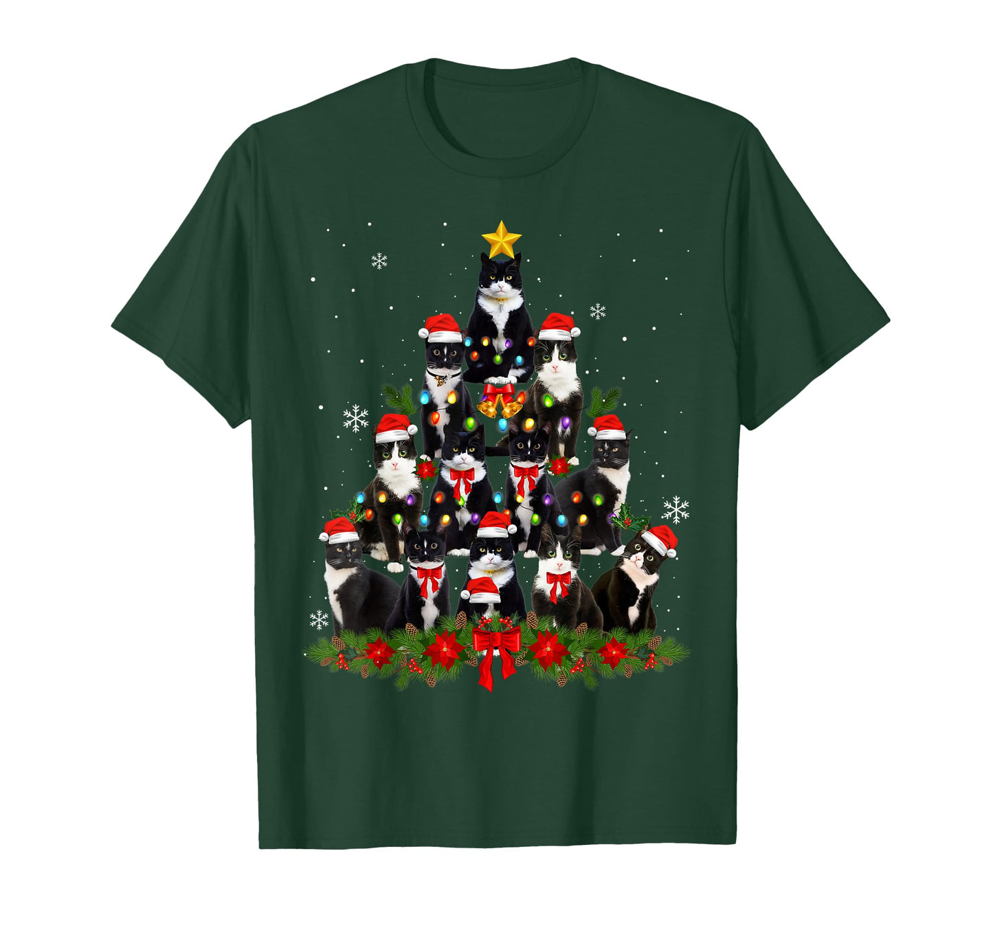Tuxedo Cat Christmas Tree Tuxedo Cat Lights Xmas Matching T-Shirt