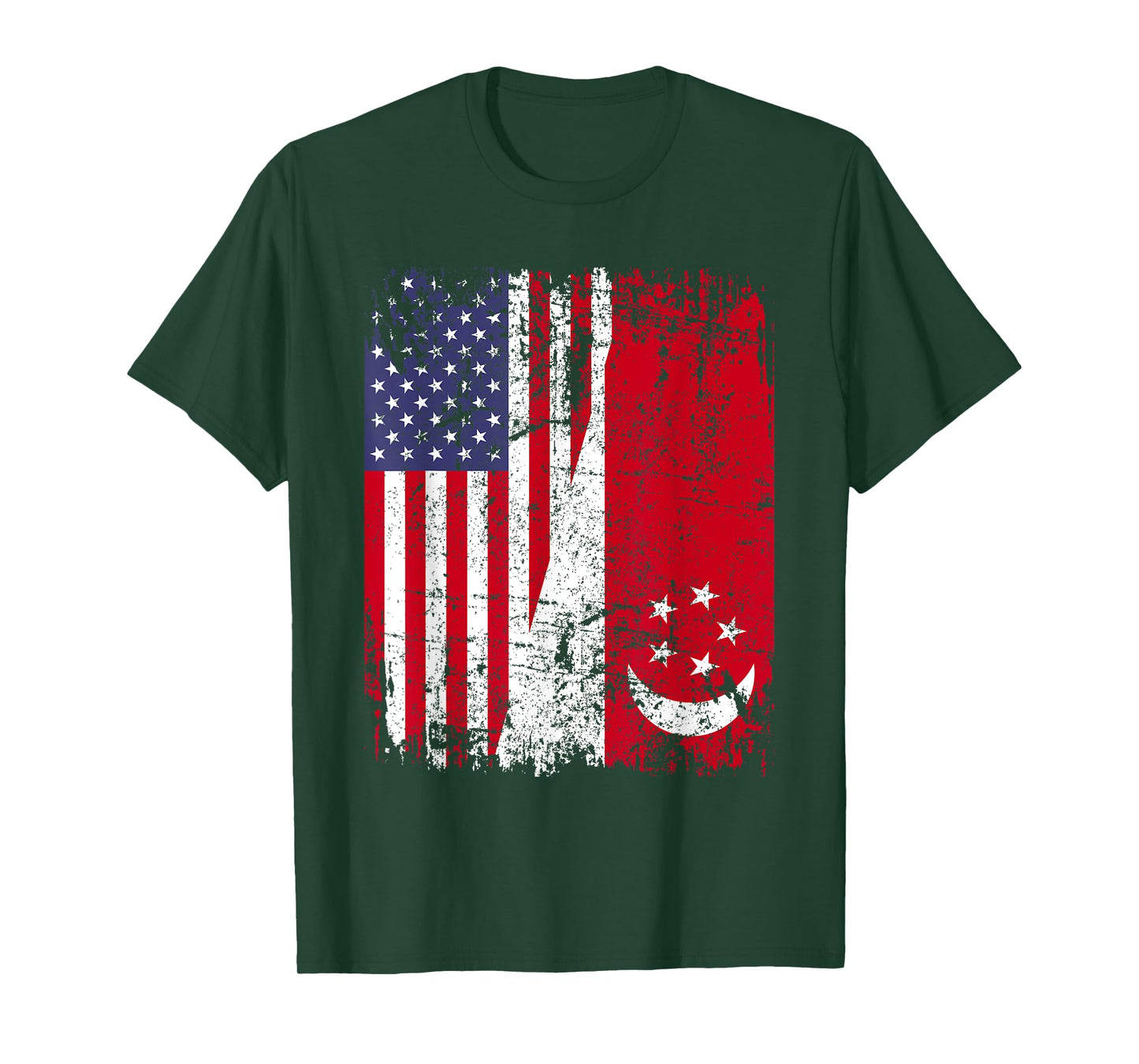 SINGAPOREAN ROOTS | Half American Flag | USA SINGAPORE FLAG T-Shirt
