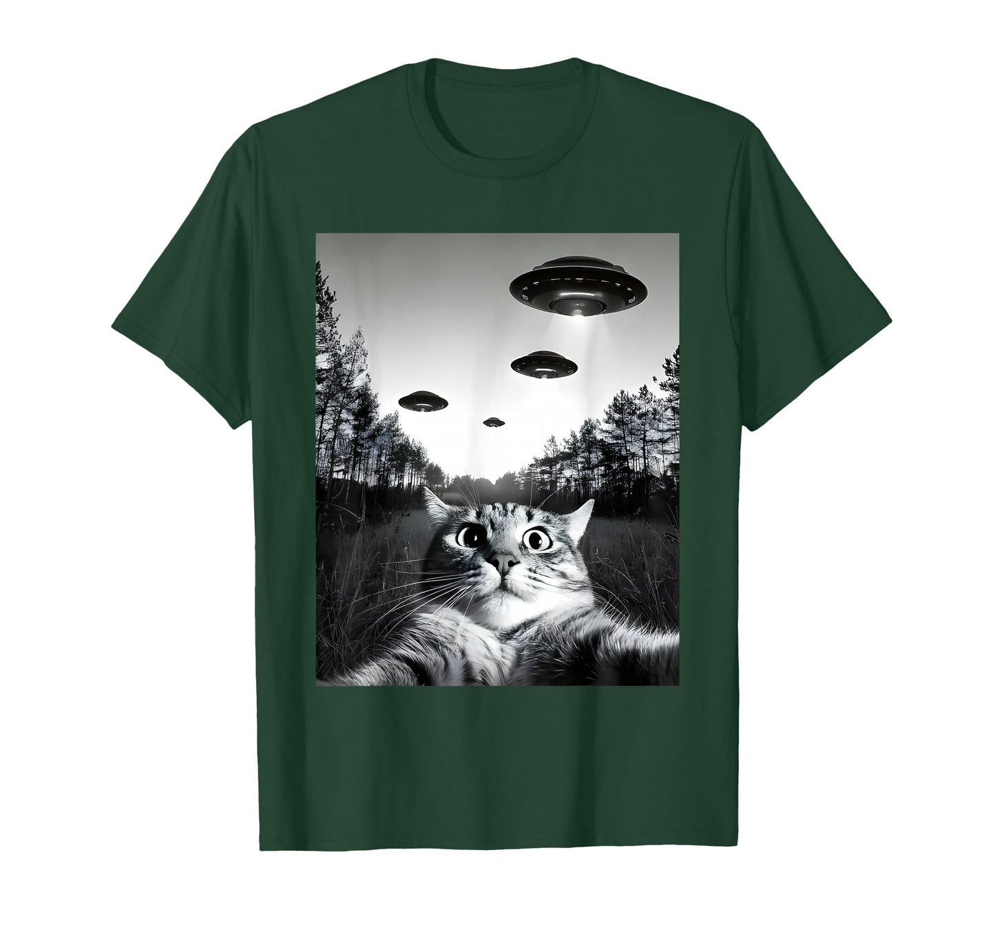 Funny Cat Selfie with UFOs T-Shirt
