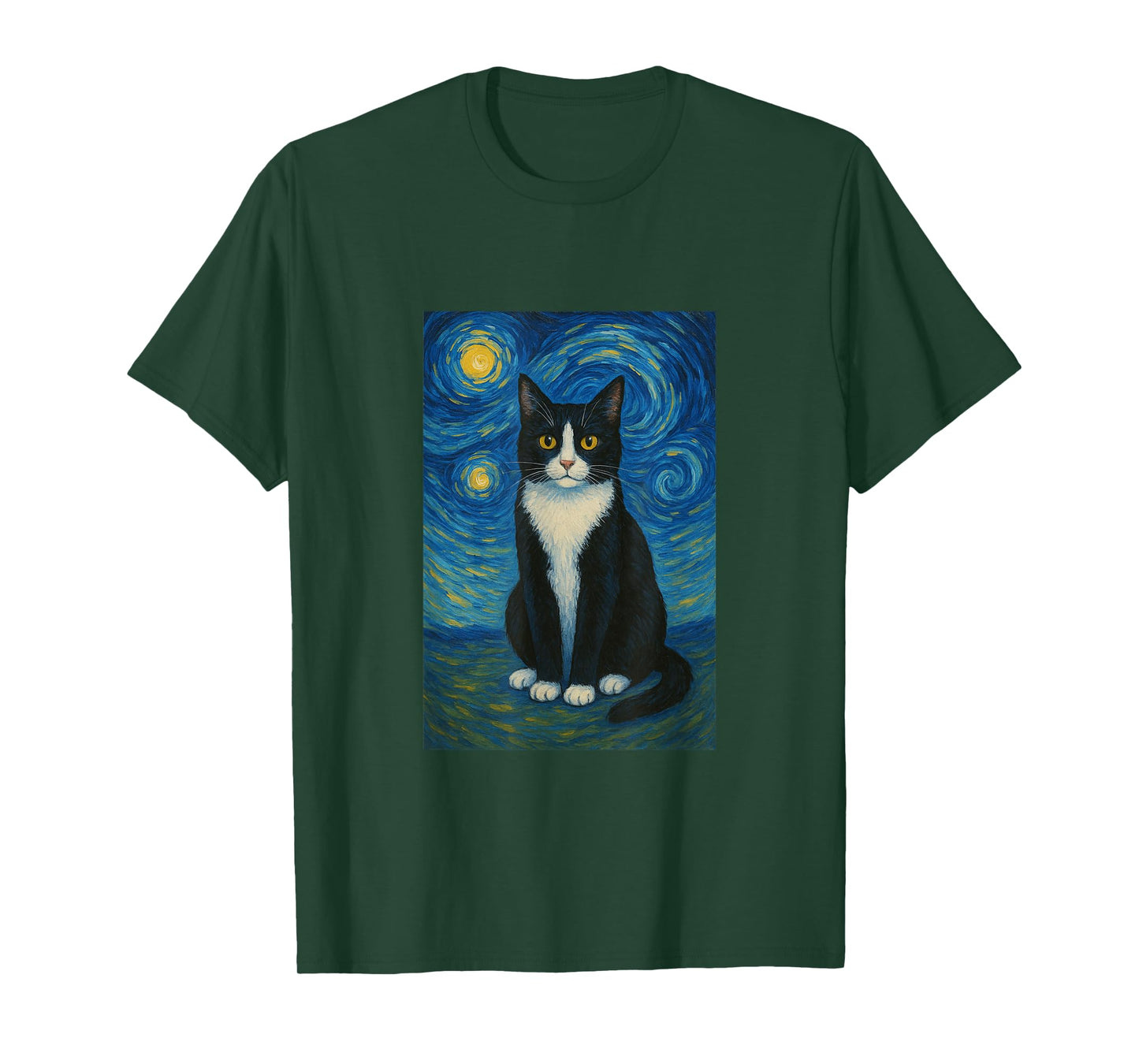 Tuxedo Cat Starry Night Shirt Van Gogh Painting Cat Lover T T-Shirt