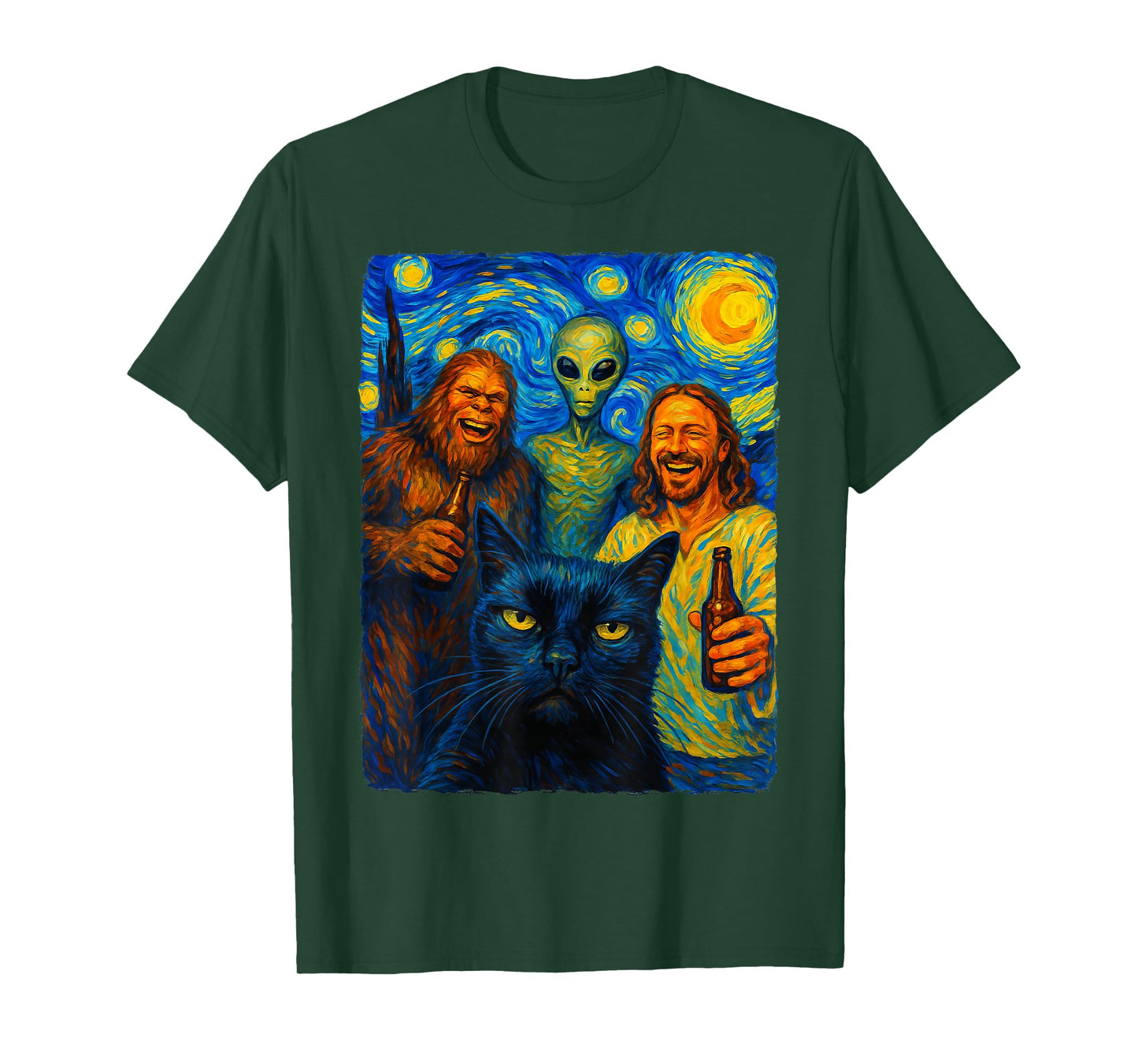 Cat Selfie Bigfoot Jesus Alien T-Shirt