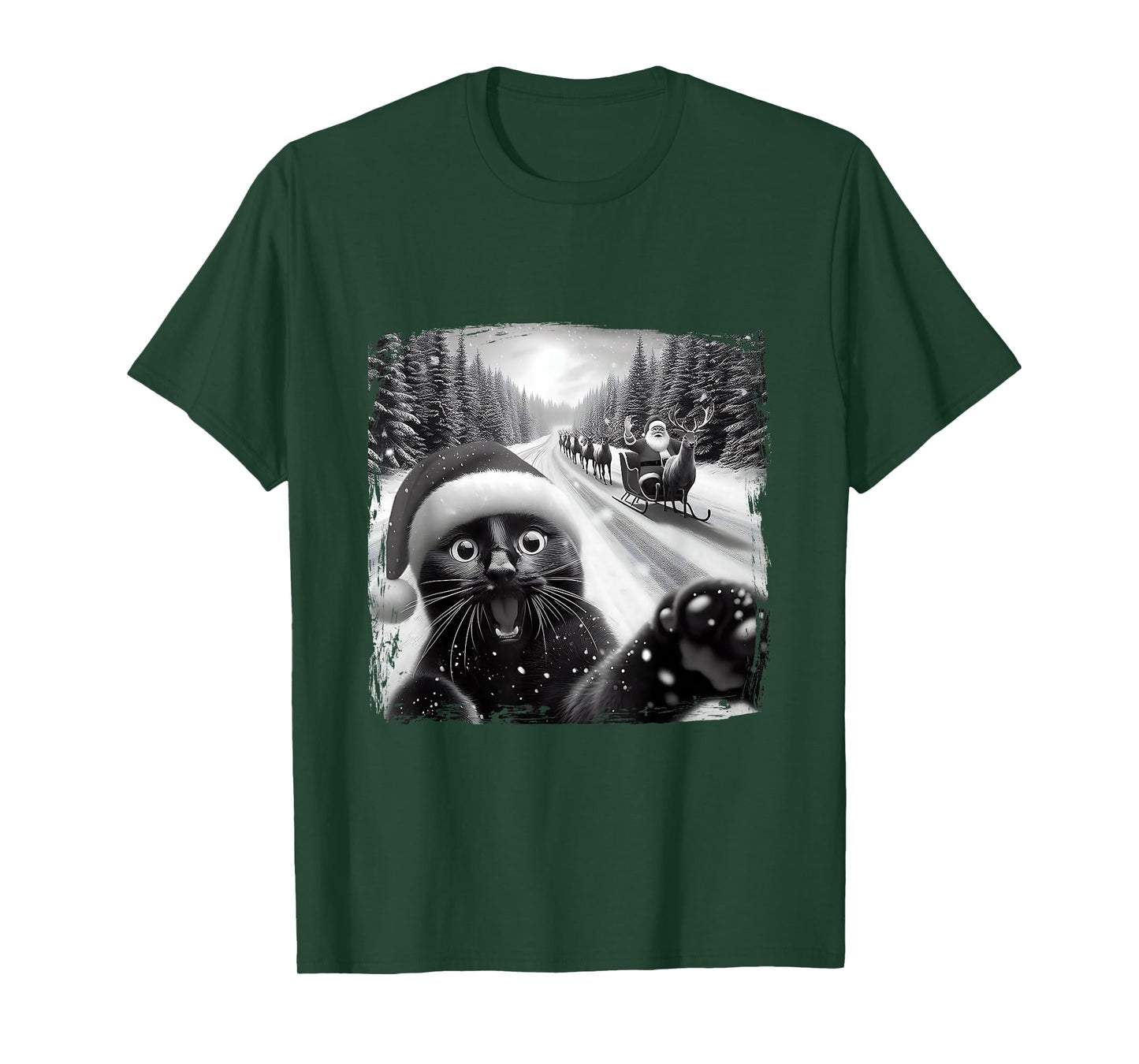 Funny Black Cat Christmas Selfie Santa Sleigh Snow Winter T-Shirt