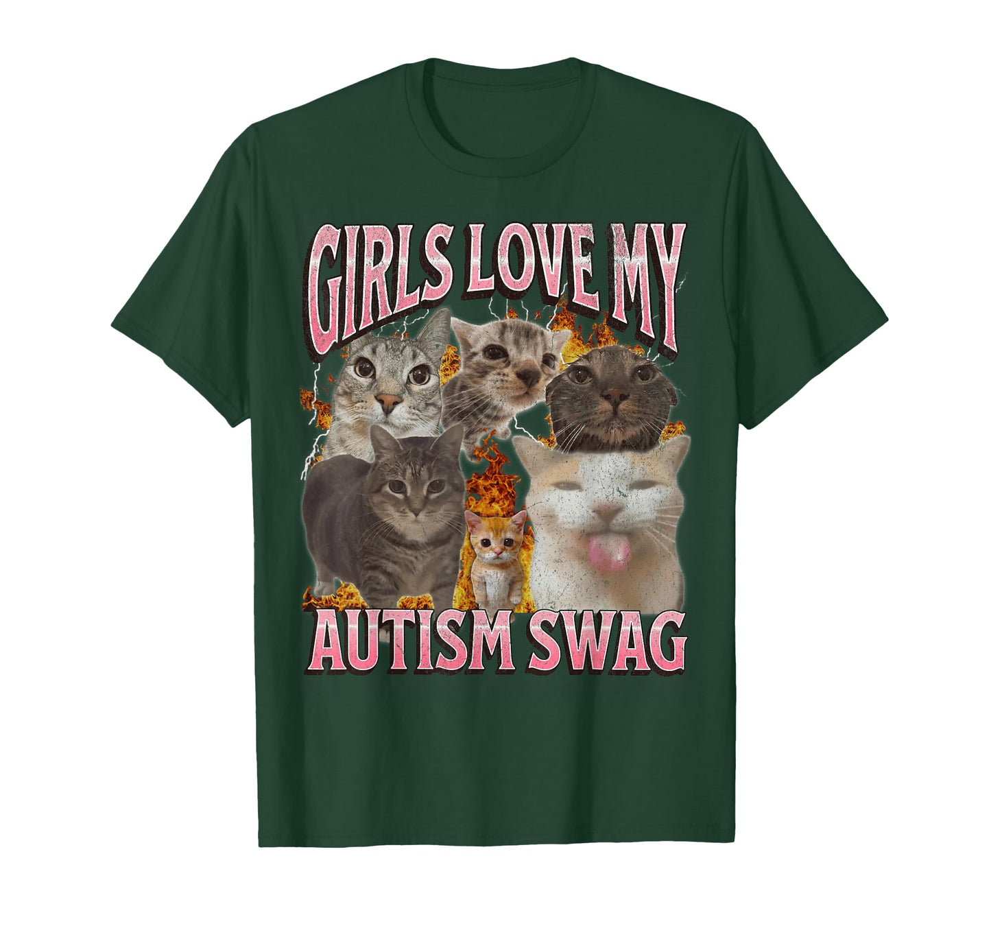 Girls Love My Autism Swag Funny Cat Meme Bootleg Graphic T-Shirt