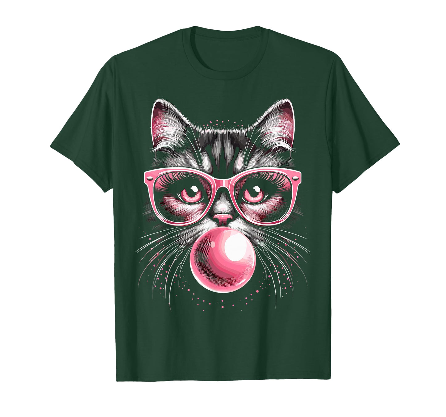Cute Cat with Glasses and Bubblegum T-Shirt