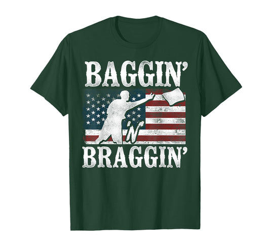 Cornhole Team Bean Bag Player Champ American Flag Baggin' T-Shirt