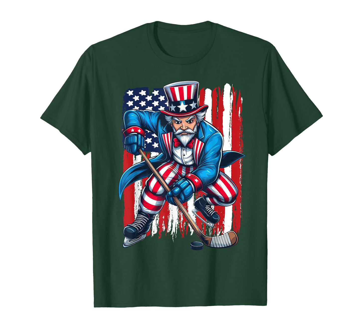 Uncle Sam Hockey Player 4th of July American Flag T-Shirt