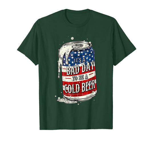 It's a Bad Day to Be a Cold Beer Vintage US Flag 4th of July T-Shirt