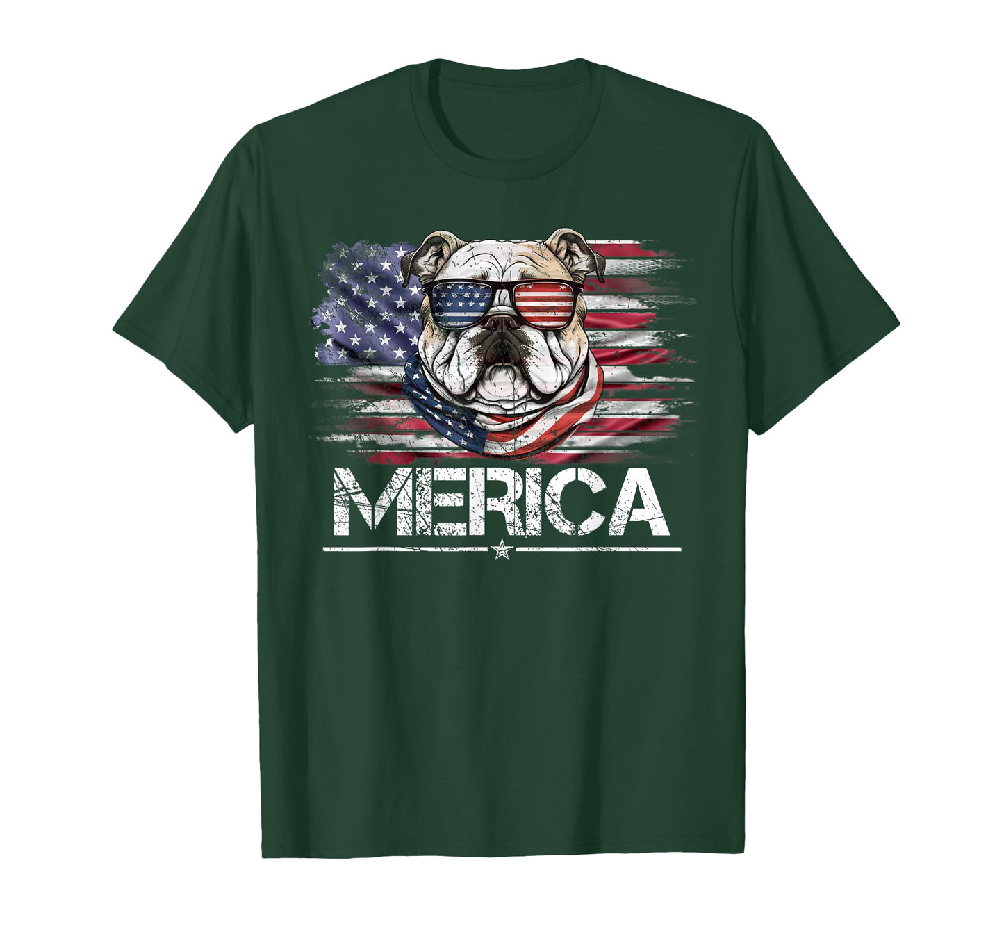 Vintage Bulldog Dog, Merica Bulldog Dog USA Flag Funny T-Shirt