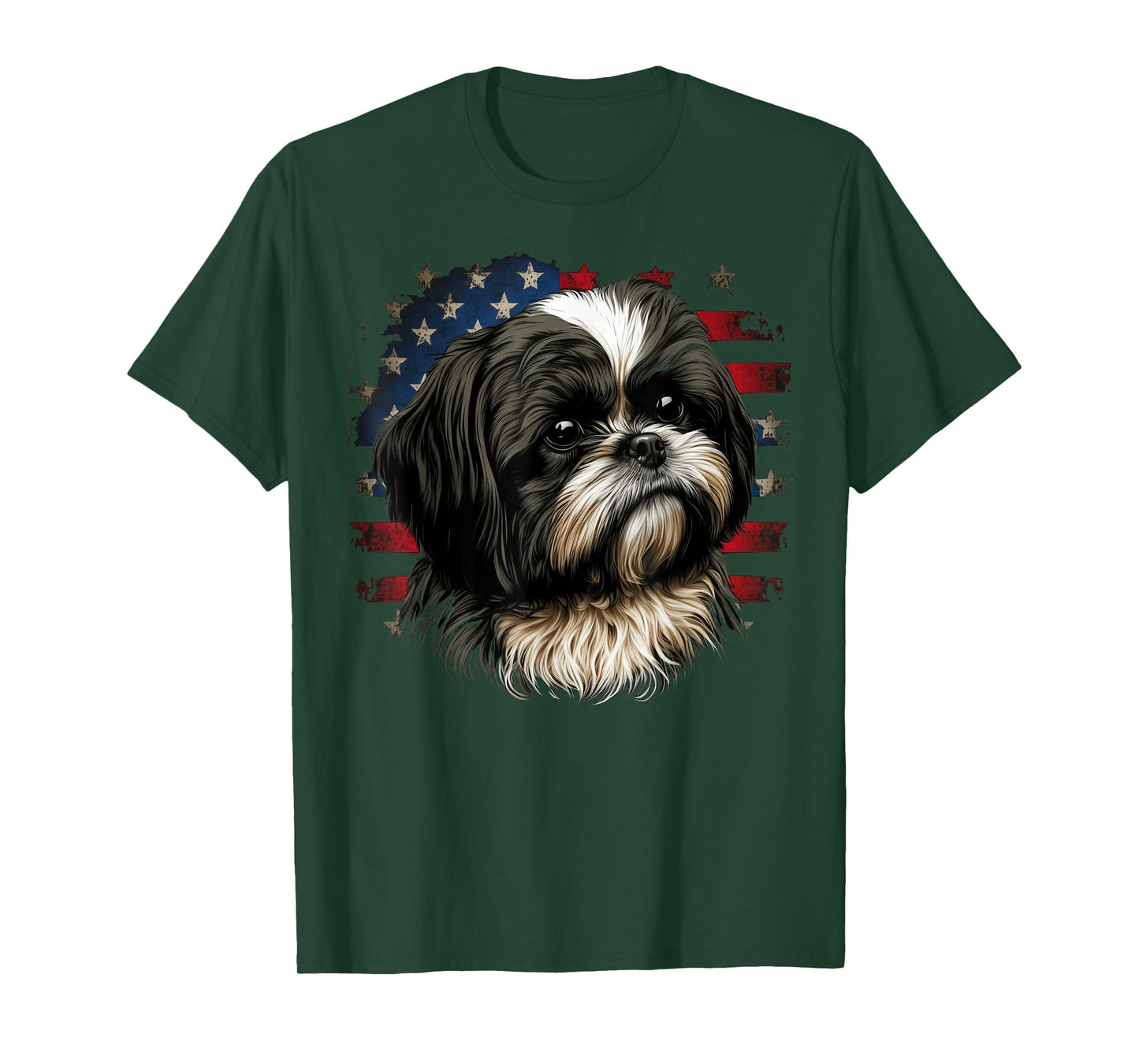 USA 4th Of July Shih Tzu on Patriotic American Shih Tzu T-Shirt