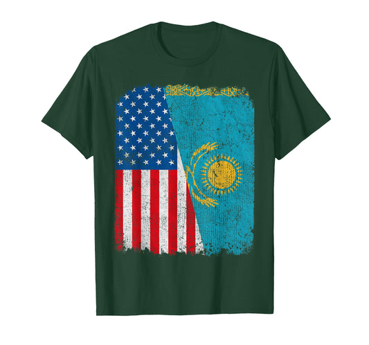 Kazakh American Flag Half USA Kazakhstan Root Proud T-Shirt