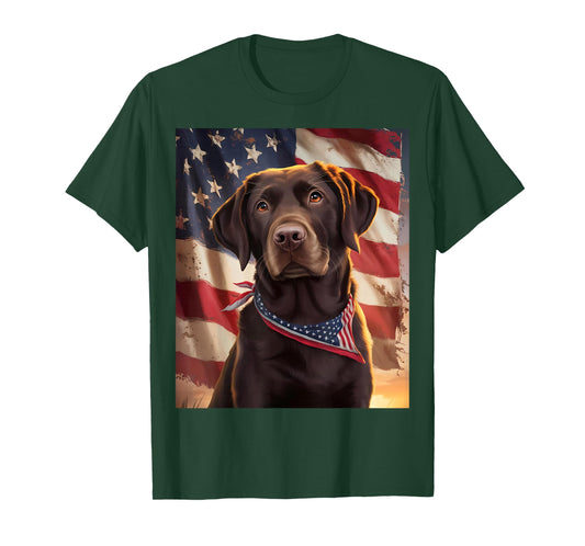 American Flag 4th of July Dog American Chocolate Labrador T-Shirt