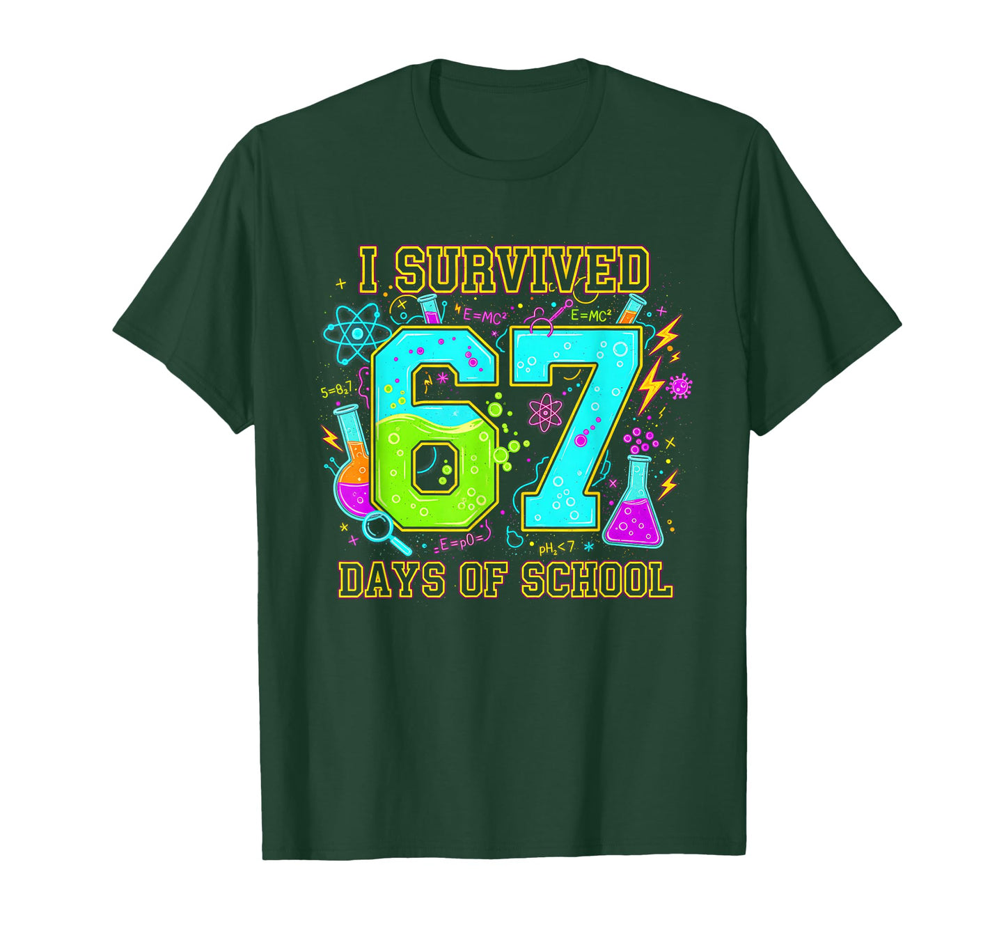 I Survived 67 Days of School Funny 67 Meme Retro Science T-Shirt