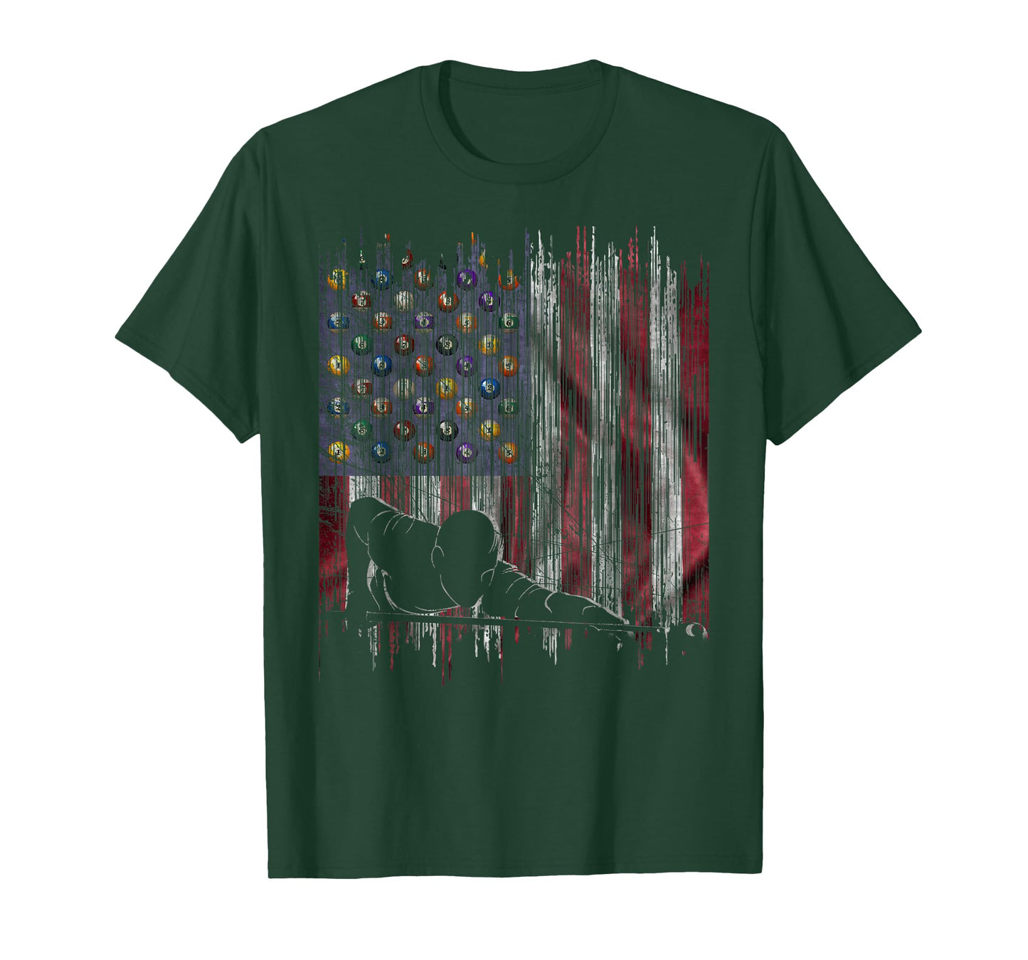 Vintage USA Flag Pool Billiards Player Silhouette T-Shirt