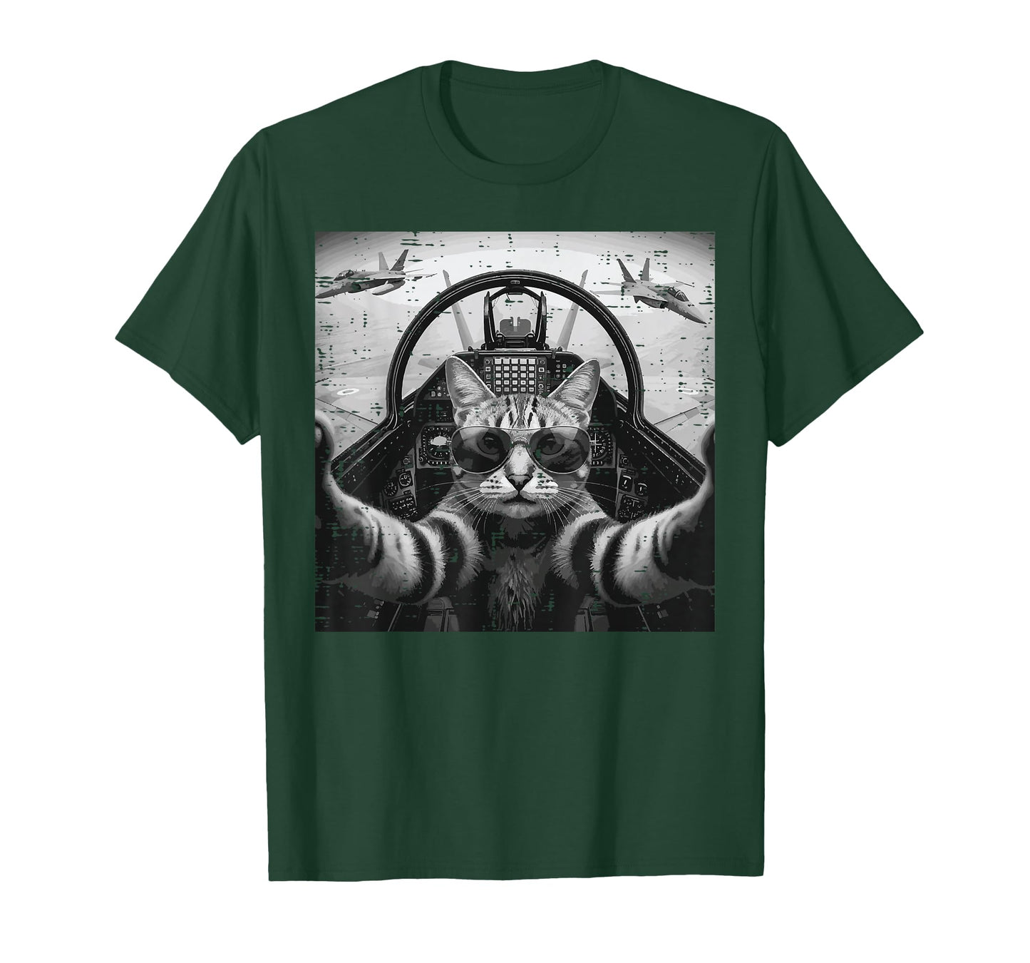 Cat Pilot Jet Fighter Selfie Funny Meme Men Women Boys Kids T-Shirt