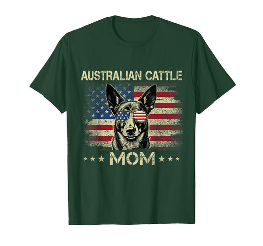 Australian Cattle Mom Dog Vintage American Flag 4th Of July T-Shirt