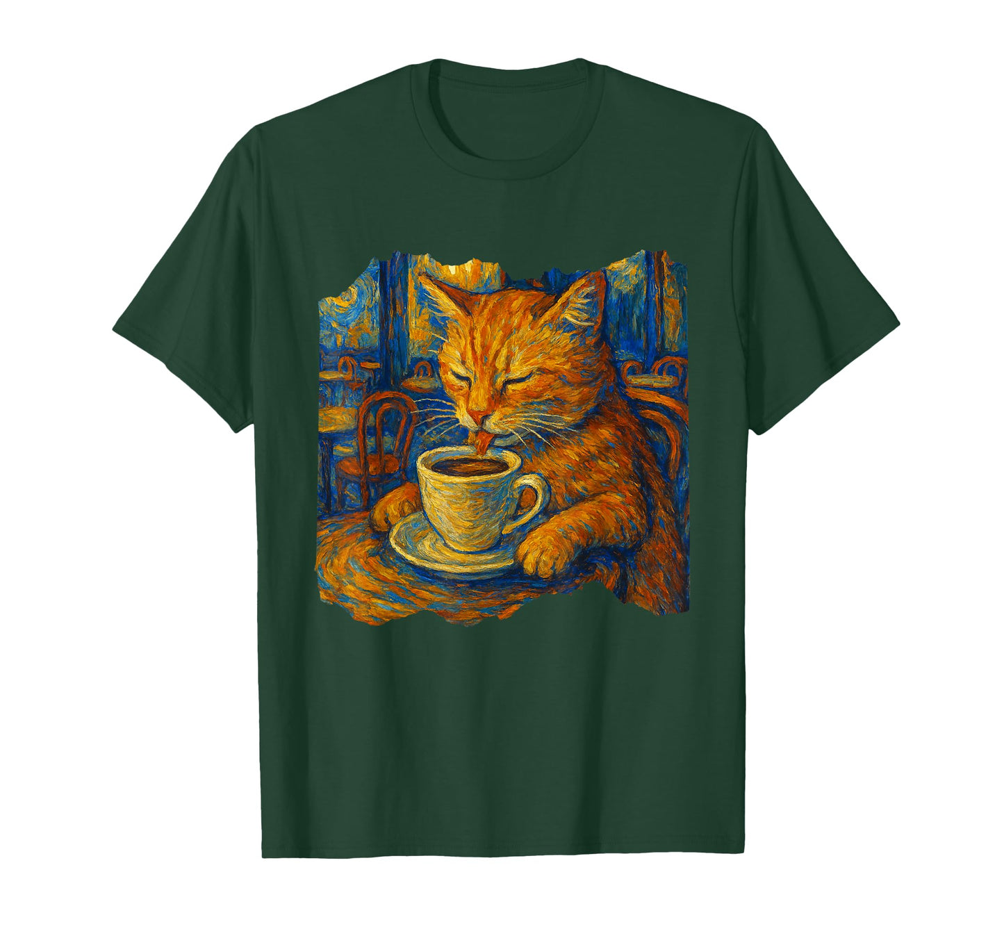 Van Gogh Cat Painting Funny Artistic Cat Coffee Lover T-Shirt
