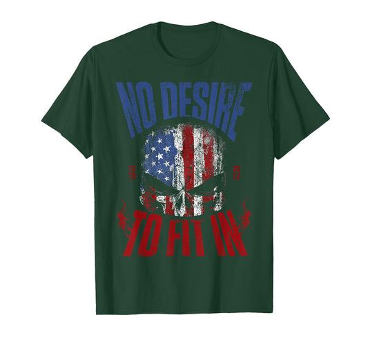No Desire to Fit in Skull Men Women American Flag Skull T-Shirt