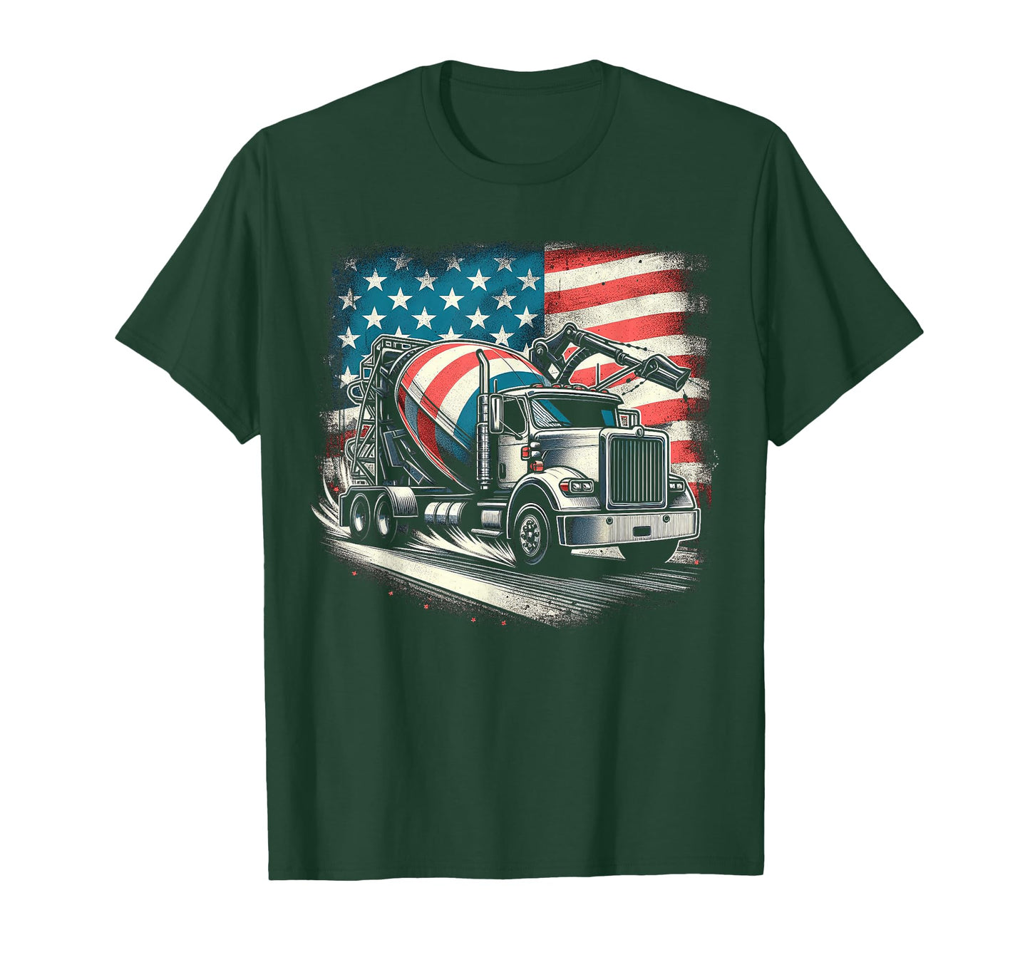 Cement Mixer Truck Construction America Flag T-Shirt