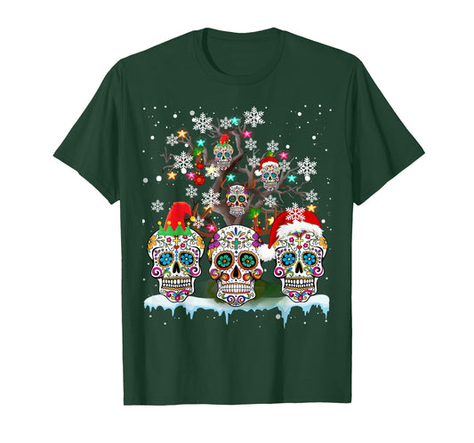 Christmas Sugar Skull On Tree Funny Santa Sugar Skull Gifts T-Shirt
