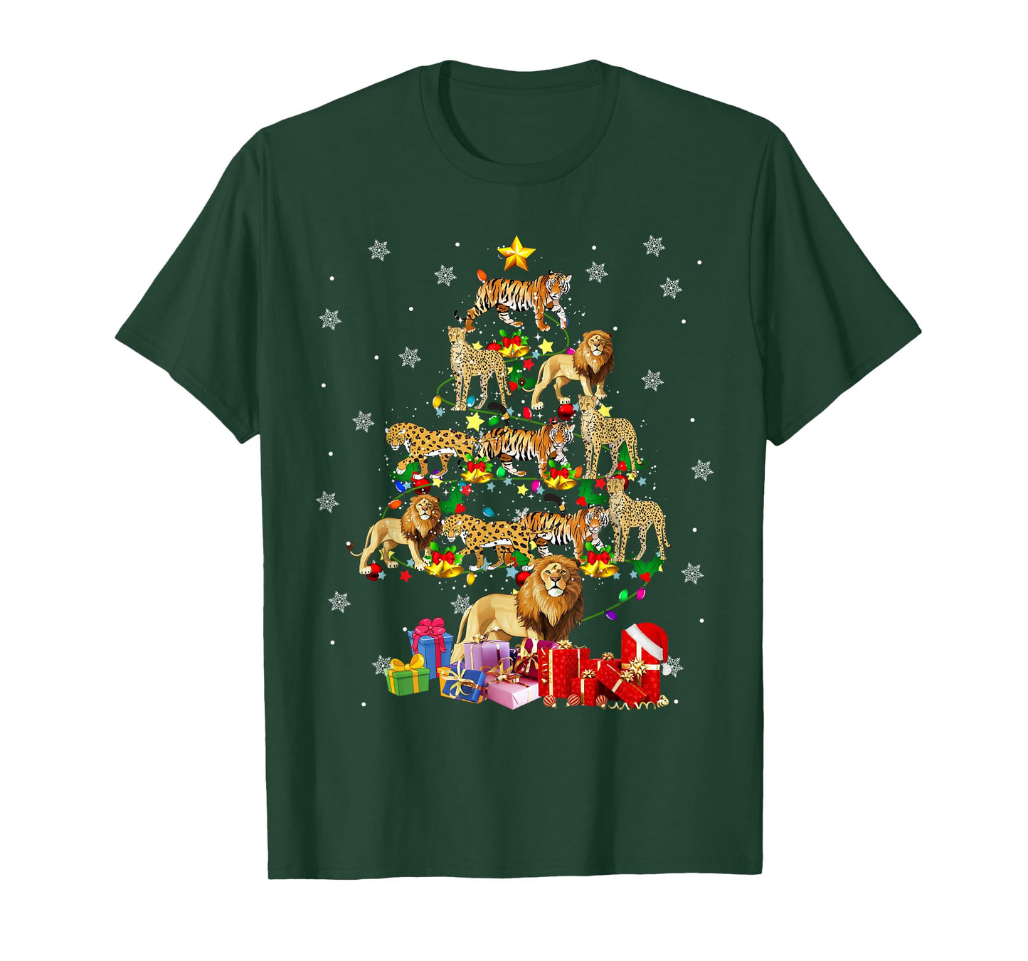 Wild Animal Christmas Tree Xmas Lion Tiger Cheetah Leopard T-Shirt