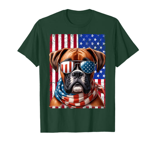 Boxer Dog USA Flag Sunglasses Patriotic Dog 4th of July T-Shirt for Women Men