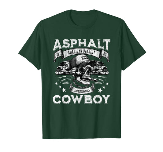 Asphalt Cowboy American Flag Truck Driver Trucker Diesel T-Shirt