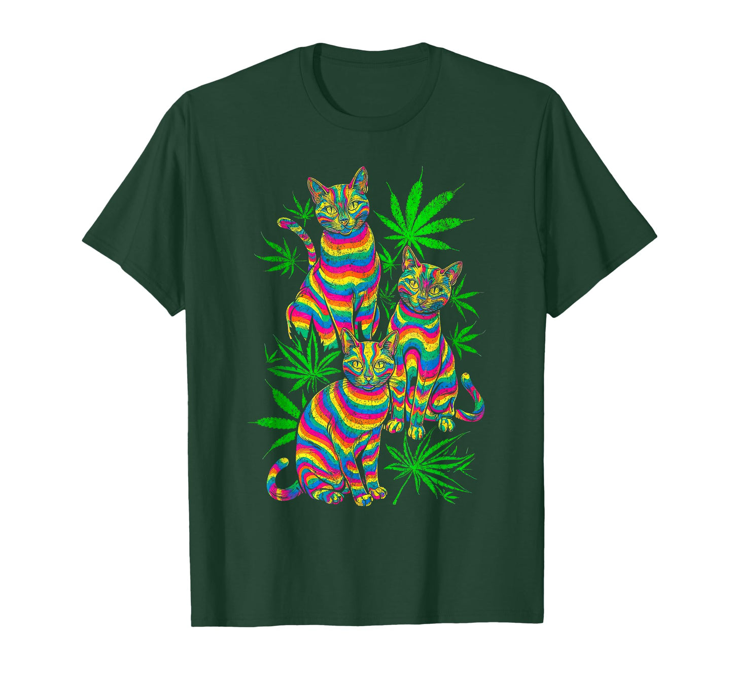 Psychedelic Cats Trippy Marijuana Pot Leaf Weed Cannabis 420 T-Shirt