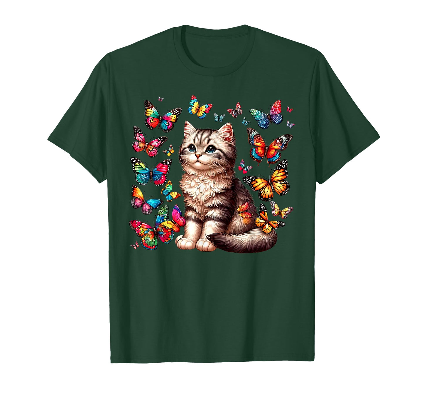 Cute Cat With Colorful Butterfly Art Pet Lover Kitten T-Shirt for Men Women Girls Kids