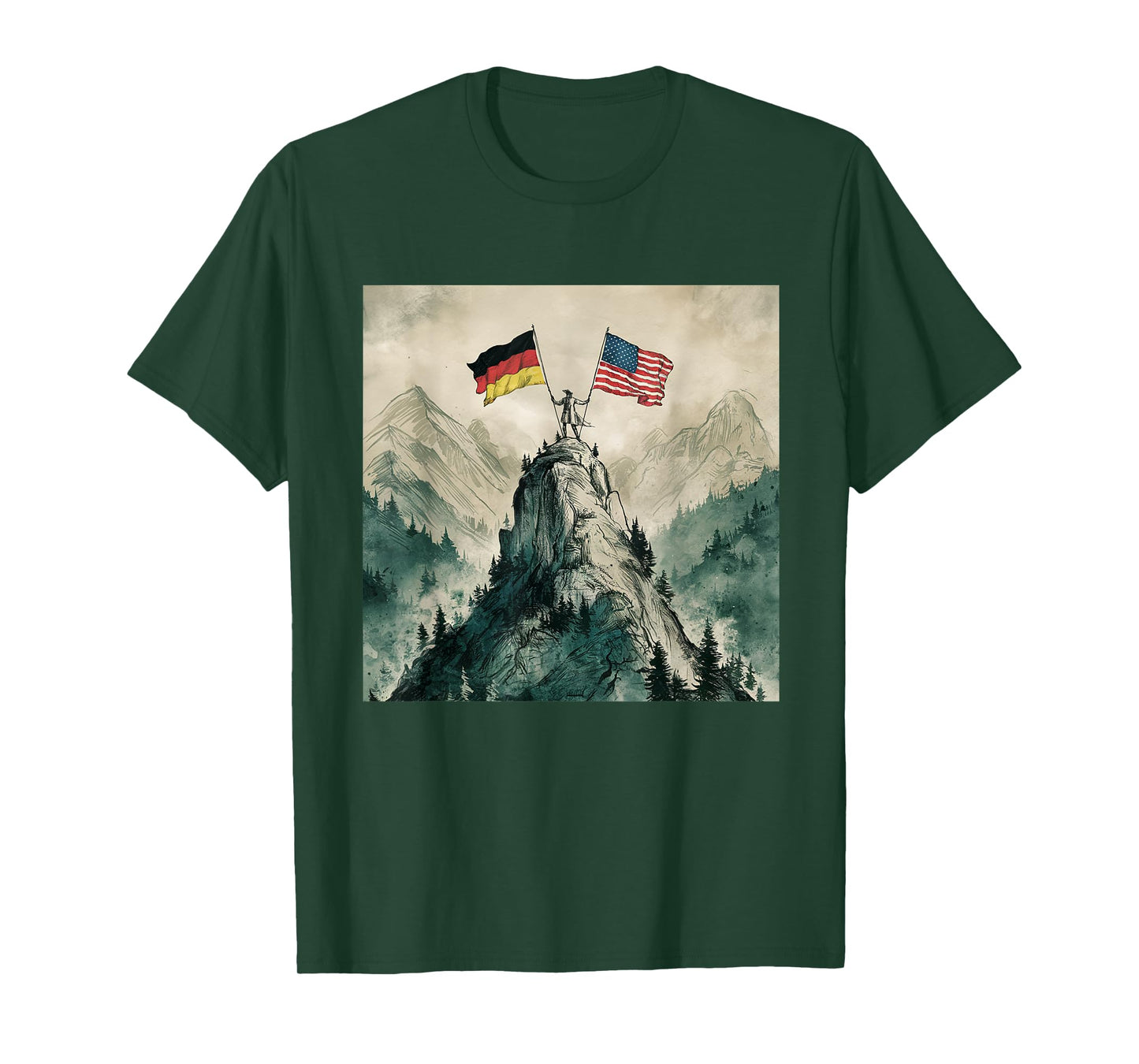 USA and Germany Flags - Historic Mountaintop Victory T-Shirt