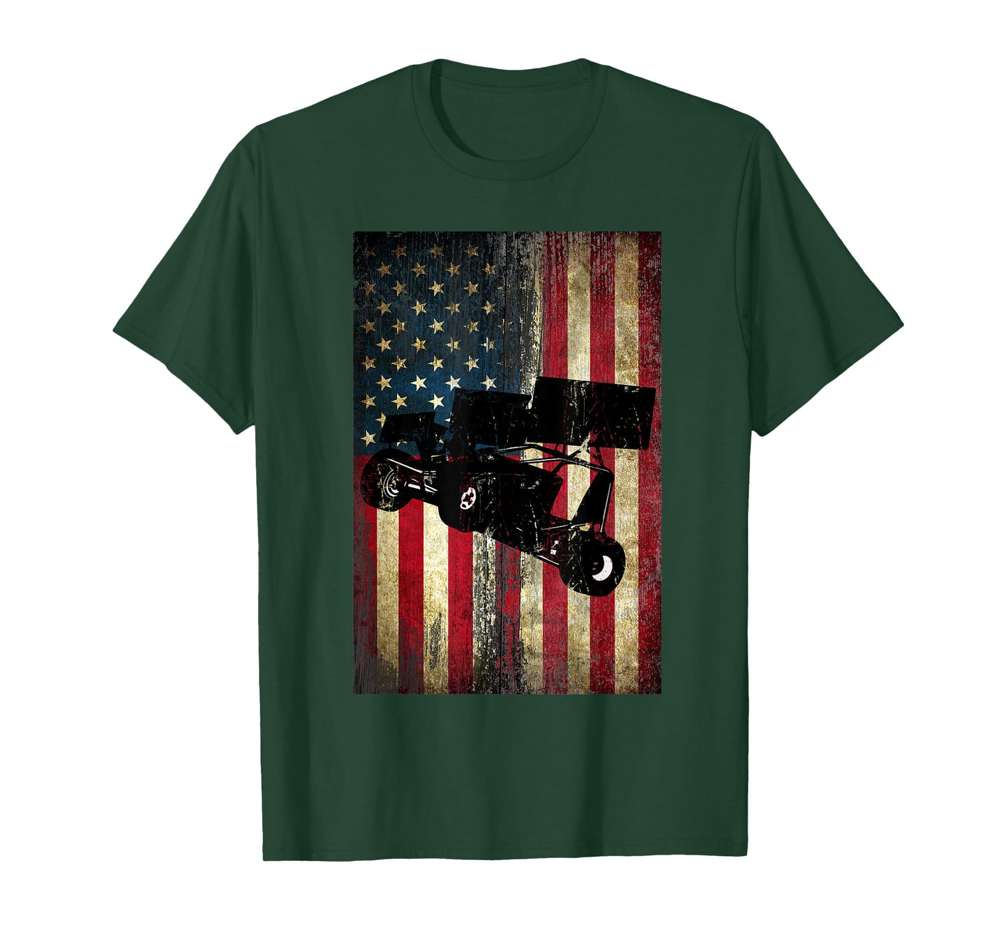 Sprint Car Dirt Track Racing Distressed American Flag Women Kids Men T-Shirt