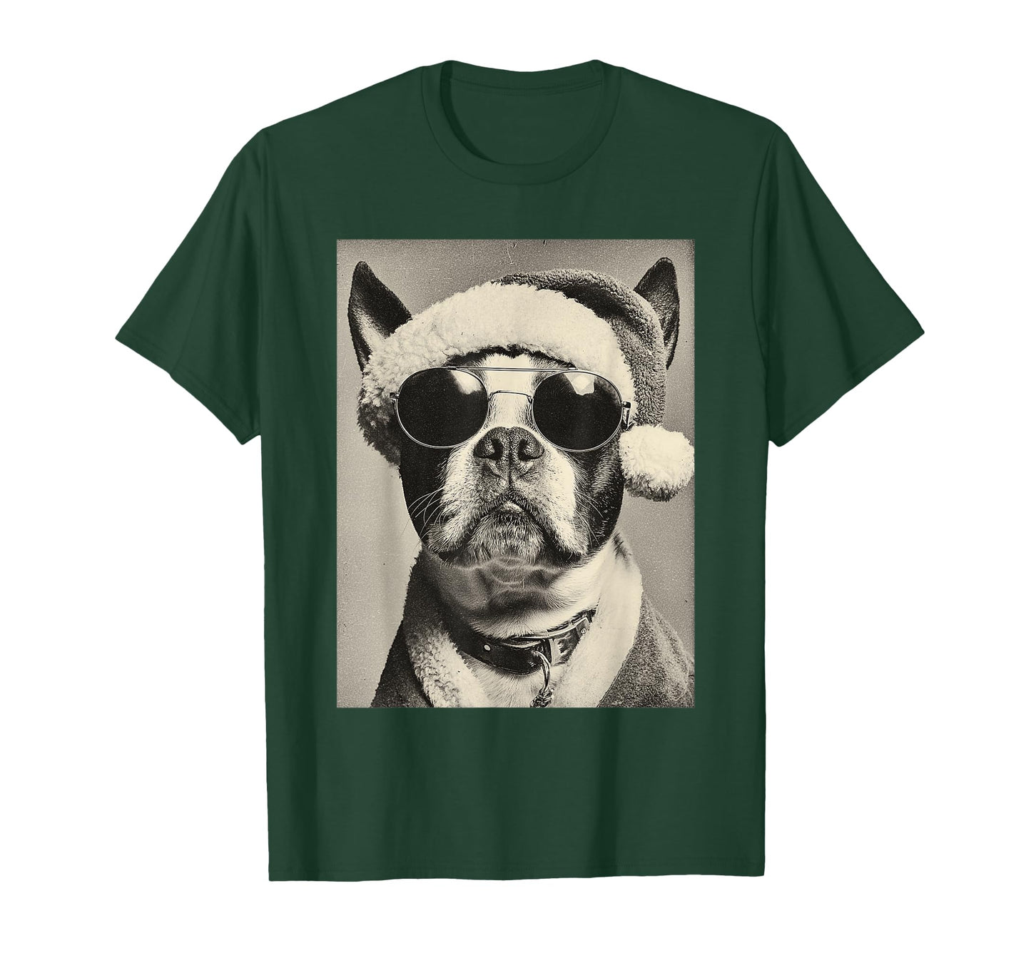 Boston Terrier with Sunglasses Retro Christmas Festive Dog T-Shirt