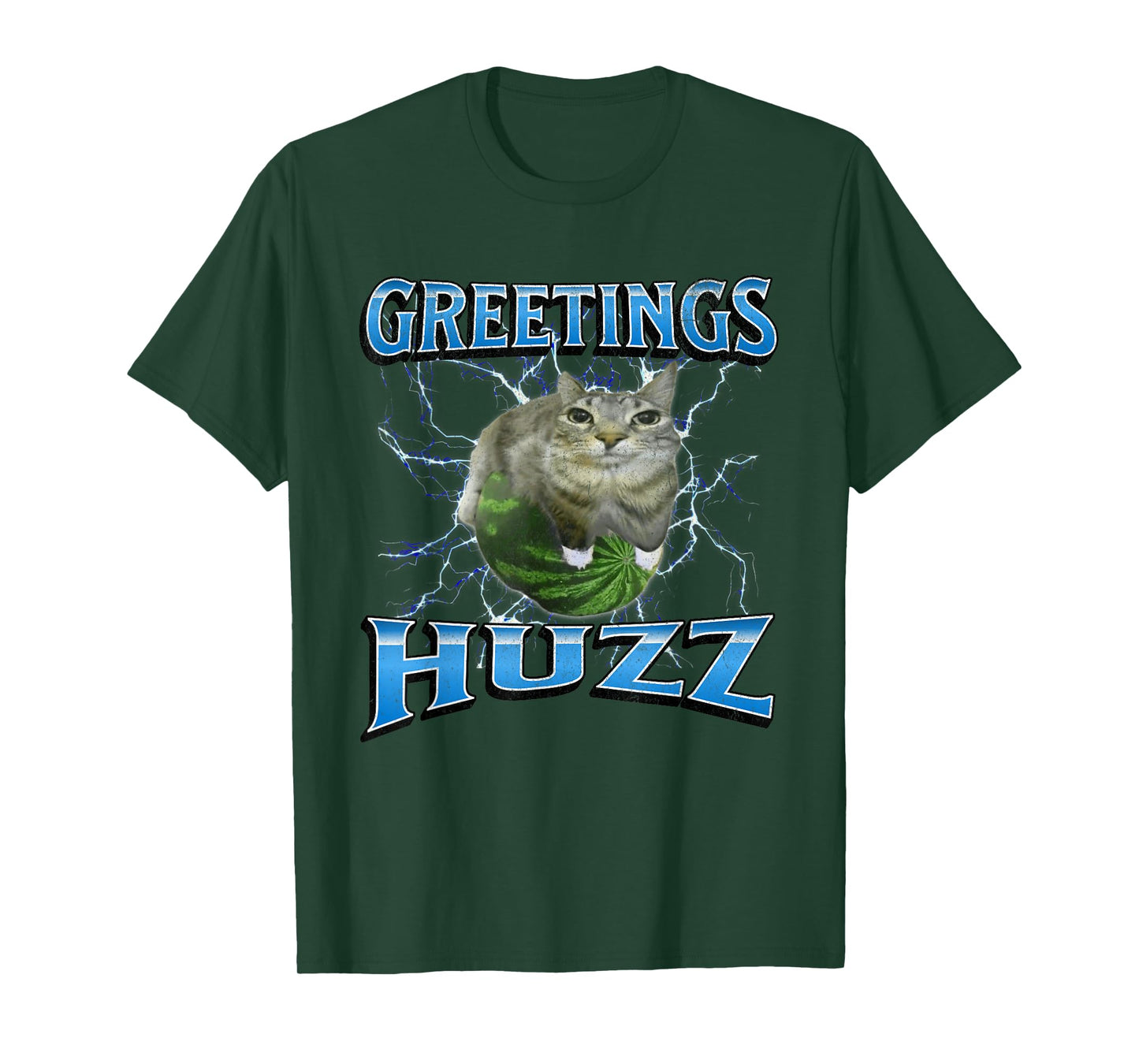 Greetings Huzz Funny Watermelon Cat Meme Bootleg Graphic T-Shirt for Men Women