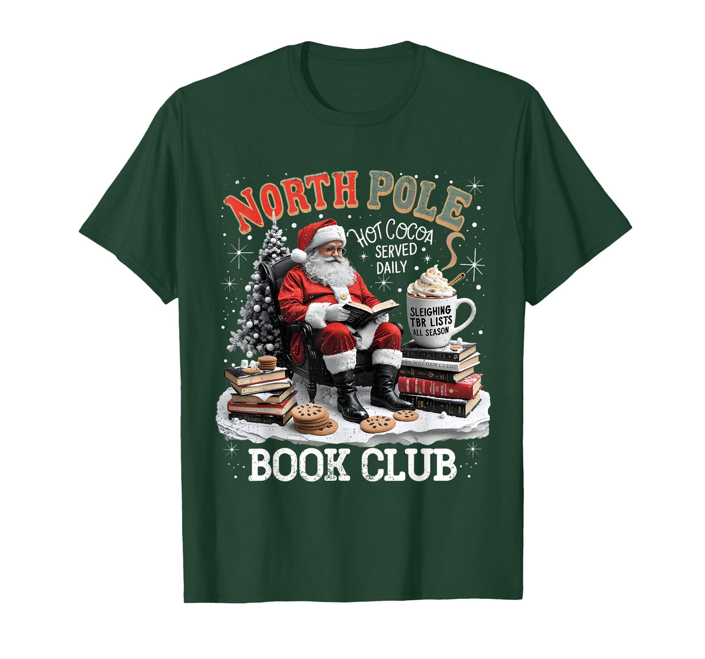 North Pole Book Club Santa Reading Christmas T-Shirt