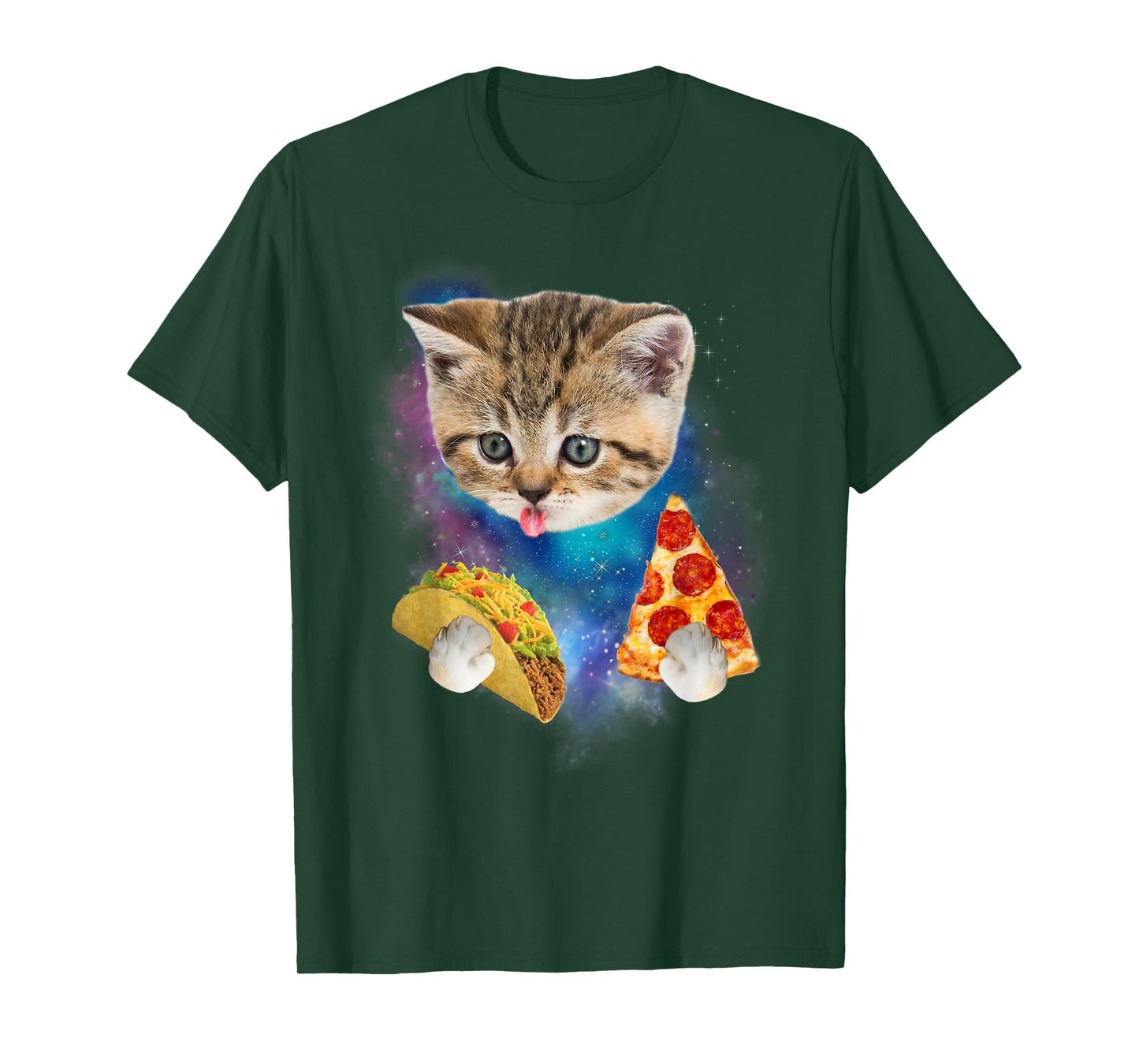Funny Galaxy Cat Shirt | Space Cat Eat Pizza and Taco Shirt