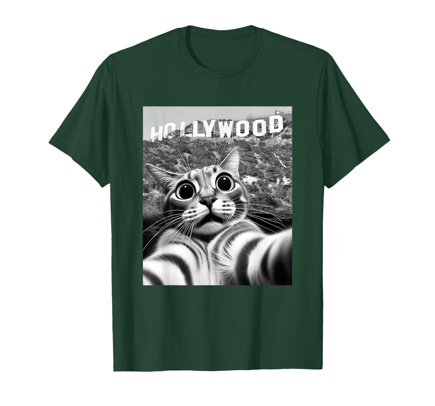 California Cat Taking Selfie at Hollywood Sign Cat Selfie T-Shirt