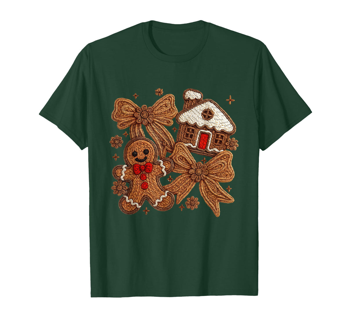 Gingerbread Man Christmas Cookie Baking Faux Embroidery Yarn T-Shirt