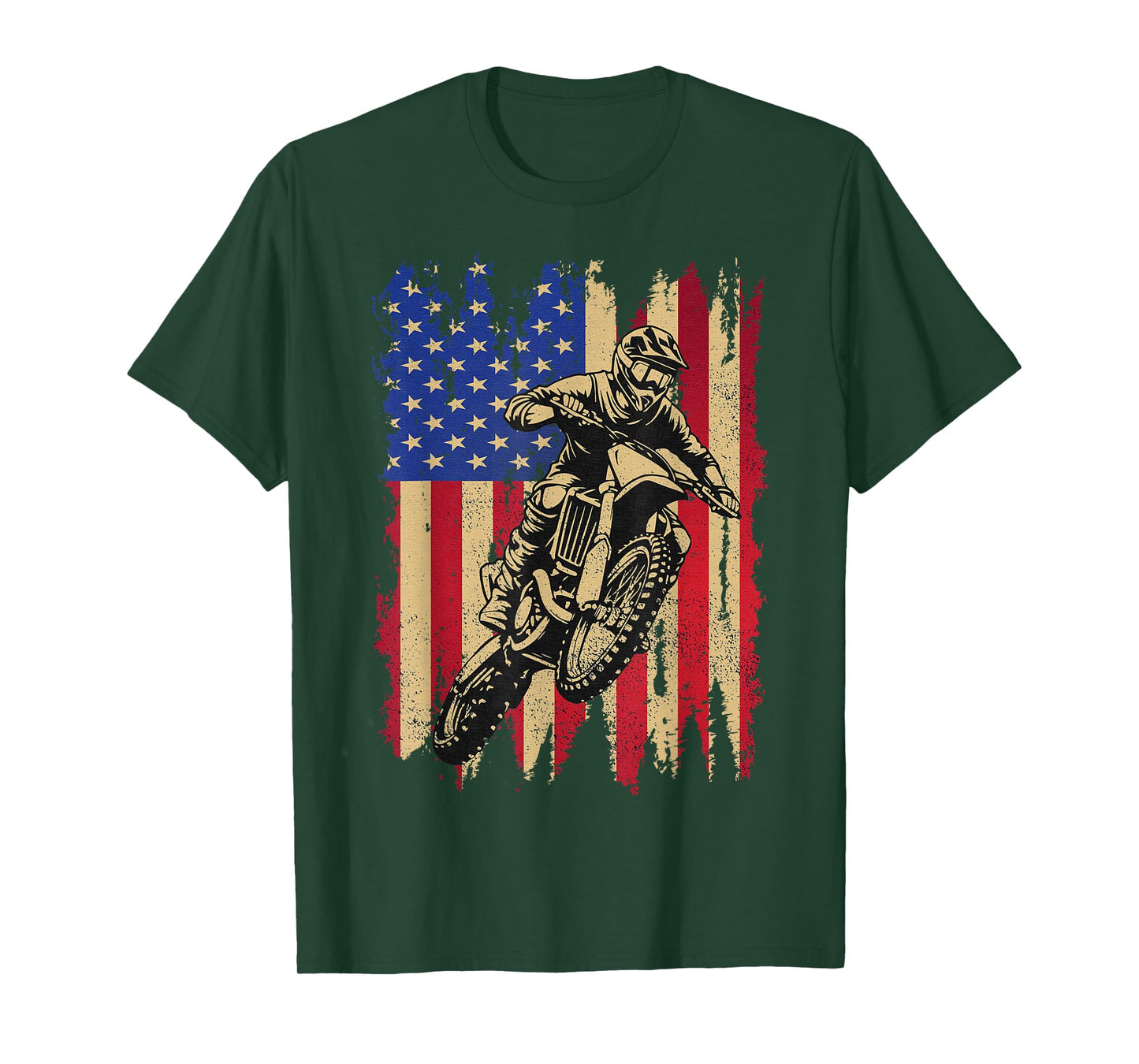 Dirt Bike Motocross Racing US Flag Patriotic Man Biker Boys T-Shirt