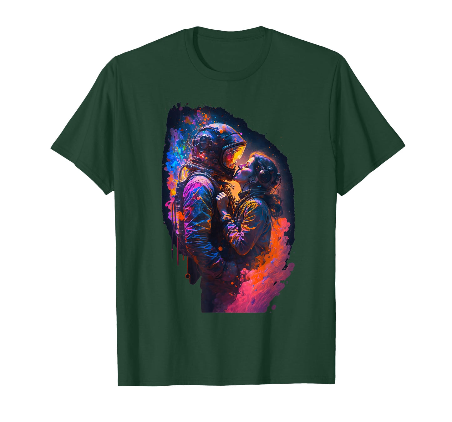 Astronaut Love Couple Kiss Outer Space | Colorful Astronaut T-Shirt