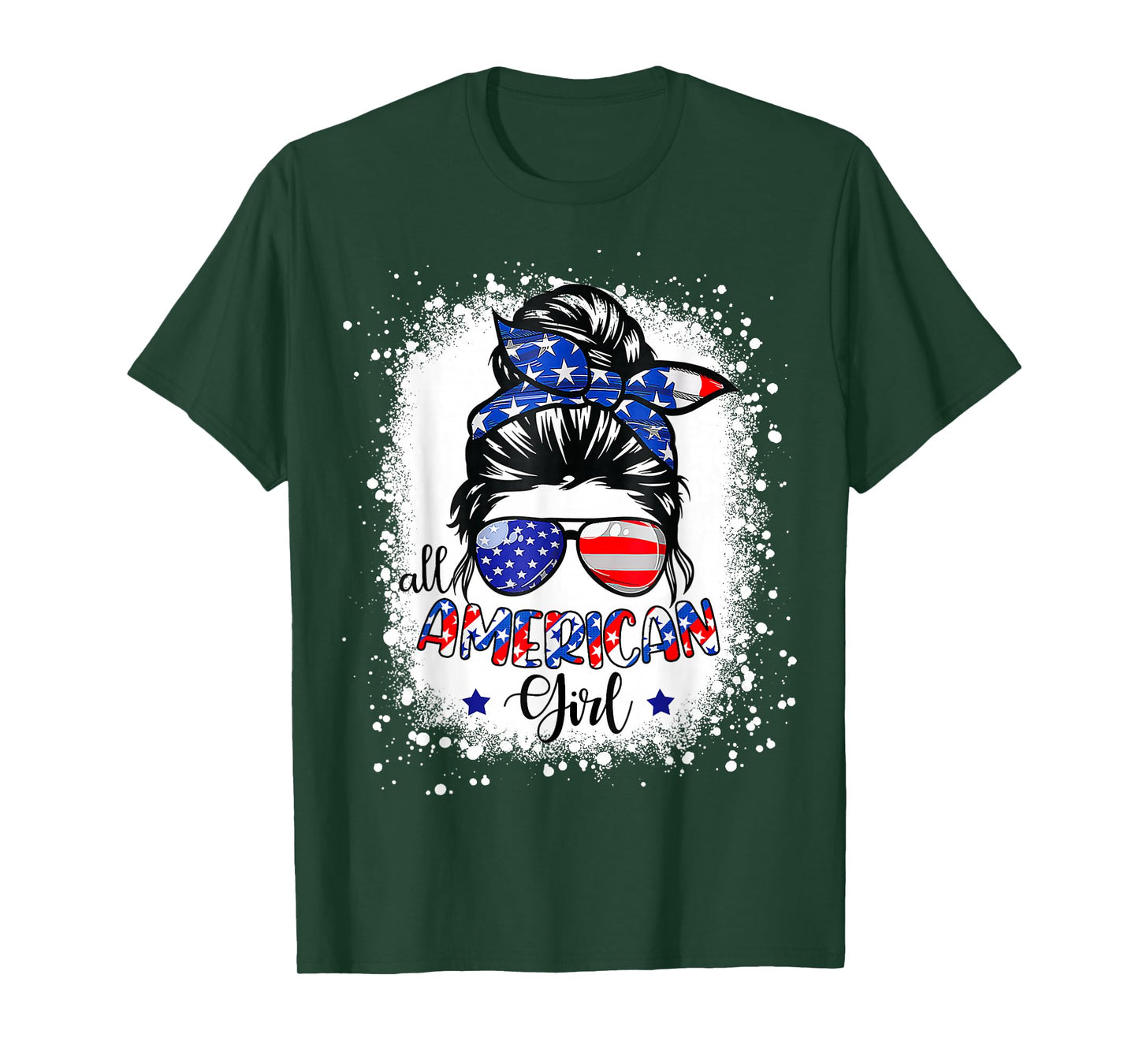 All American Girl Shirt USA Flag 4th July Women Kid Bleached T-Shirt